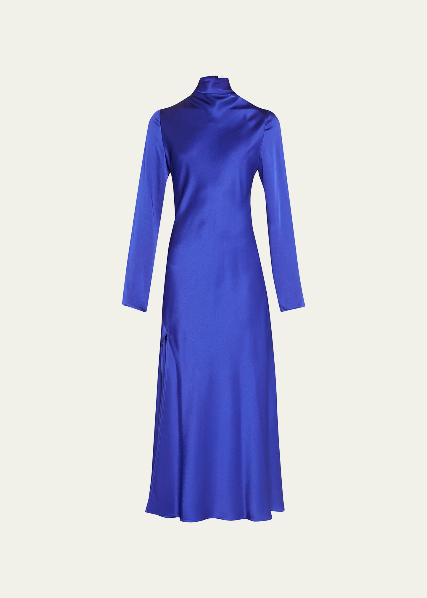 Shop Lapointe Draped-neck Bias-cut Satin Midi Slit Dress In Indigo