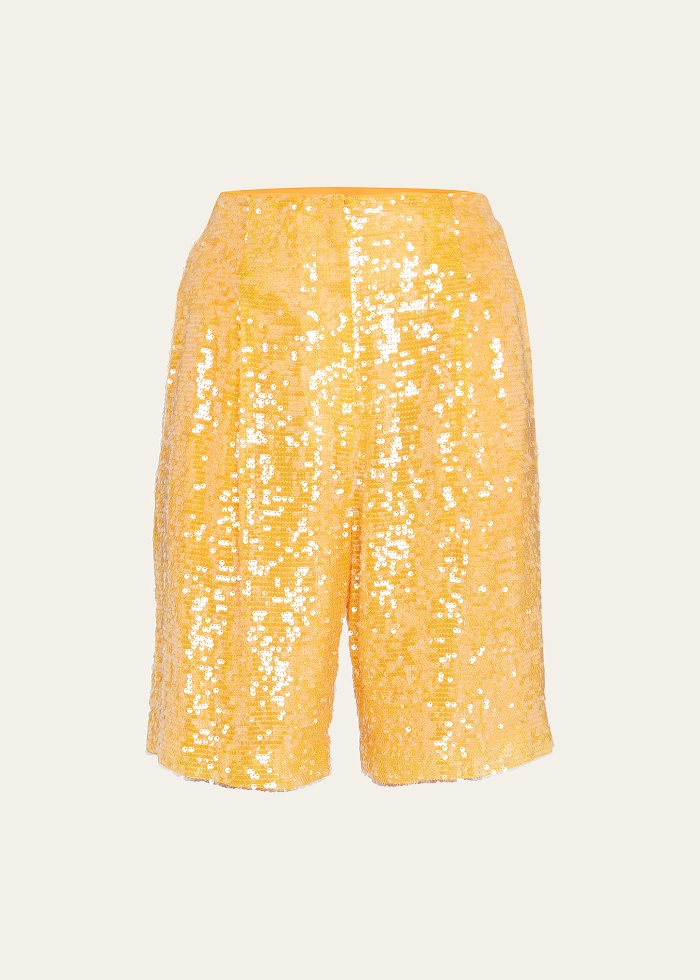 Shop Lapointe High-rise Sequin Pleated Bermuda Shorts In Burnt Orange