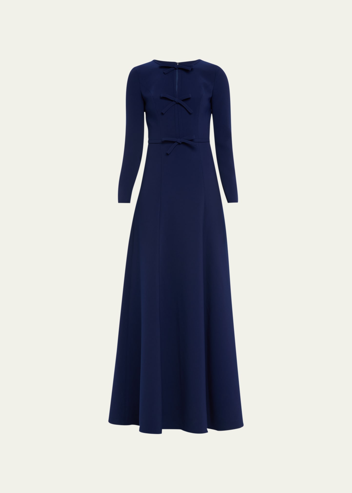 Shop Carolina Herrera Triple Bow Keyhole Long-sleeve Gown In Midnight