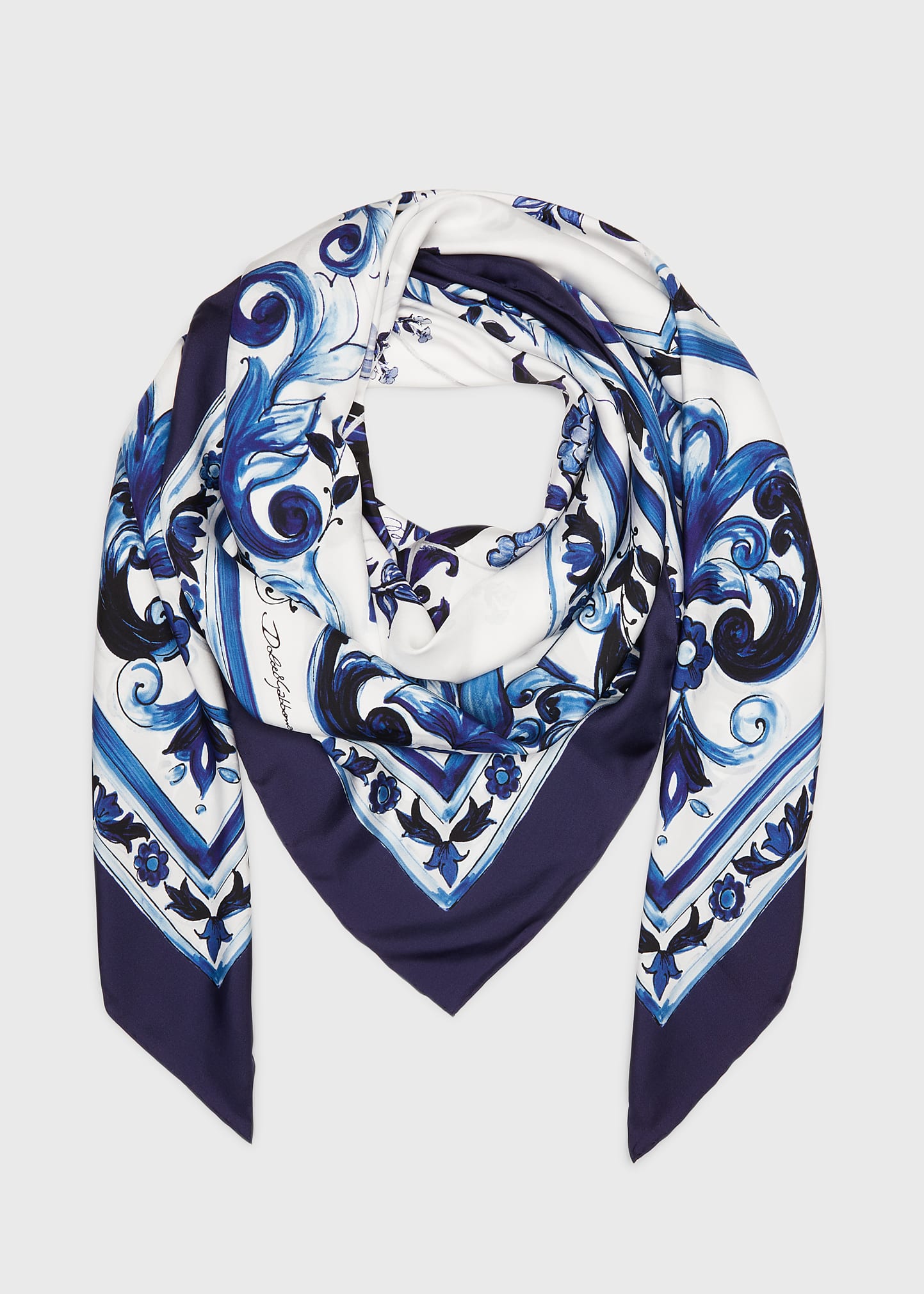 Dolce & Gabbana Maiolica Silk Shawl In Blue | ModeSens