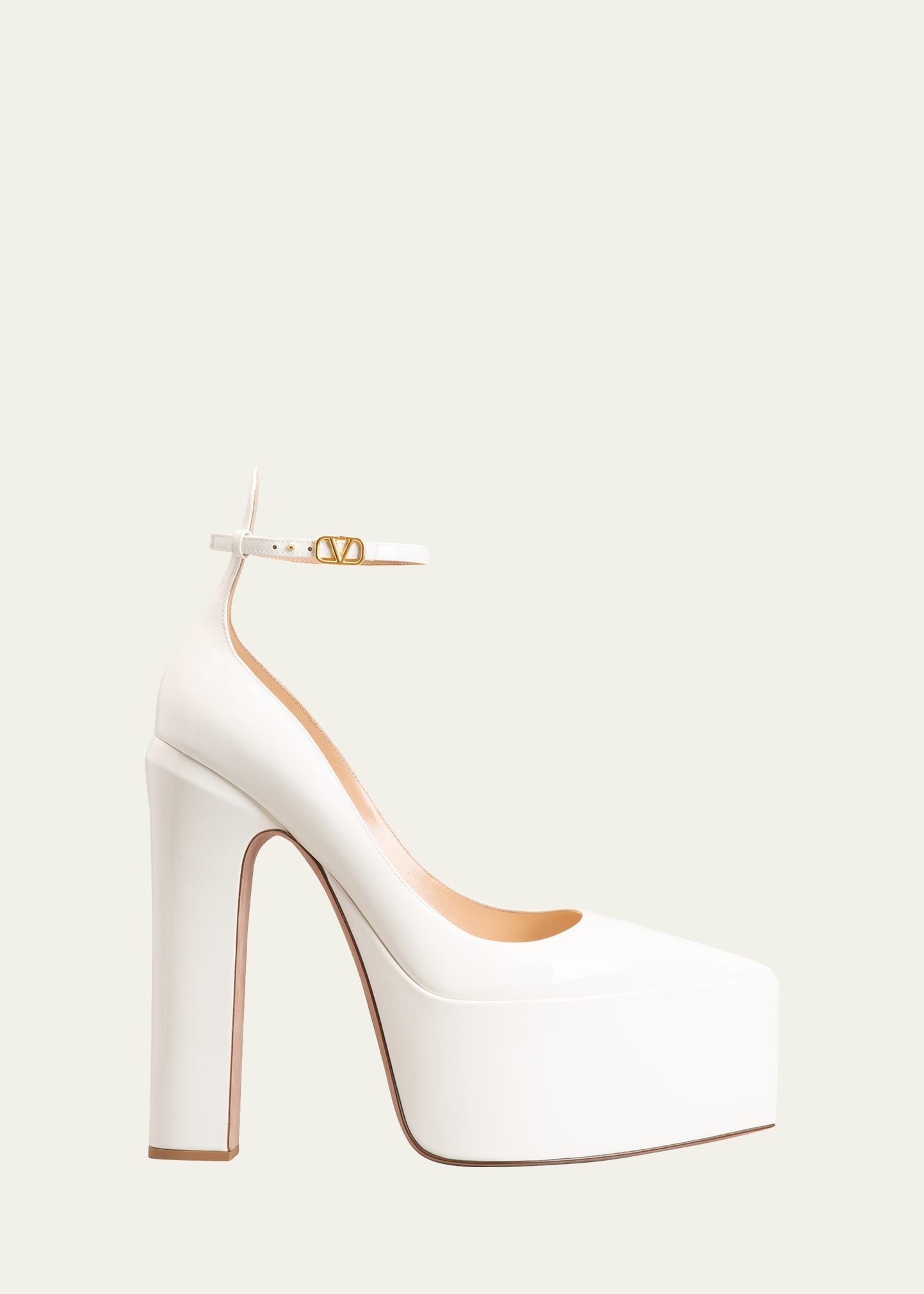 Valentino Tango Patent Ankle-strap Platform Pumps In Ivory