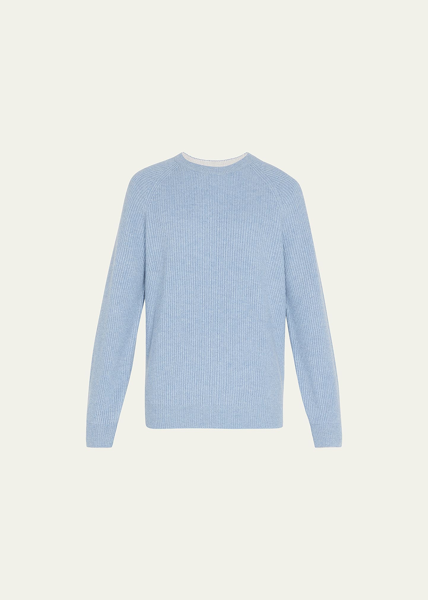 Brunello Cucinelli Men's Raglan Sleeve Ribbed Crewneck Sweater In Light Blue
