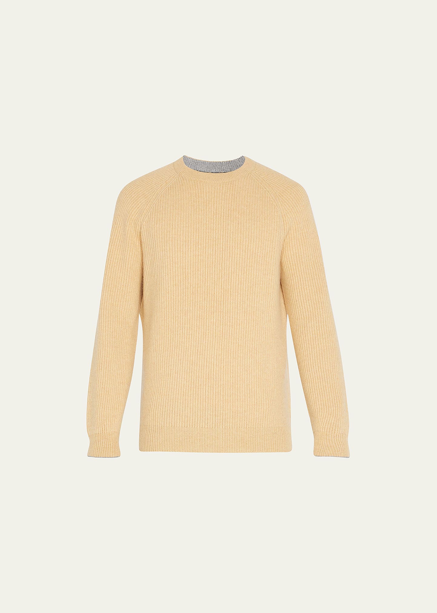 Brunello Cucinelli Men's Raglan Sleeve Ribbed Crewneck Sweater In Mustard