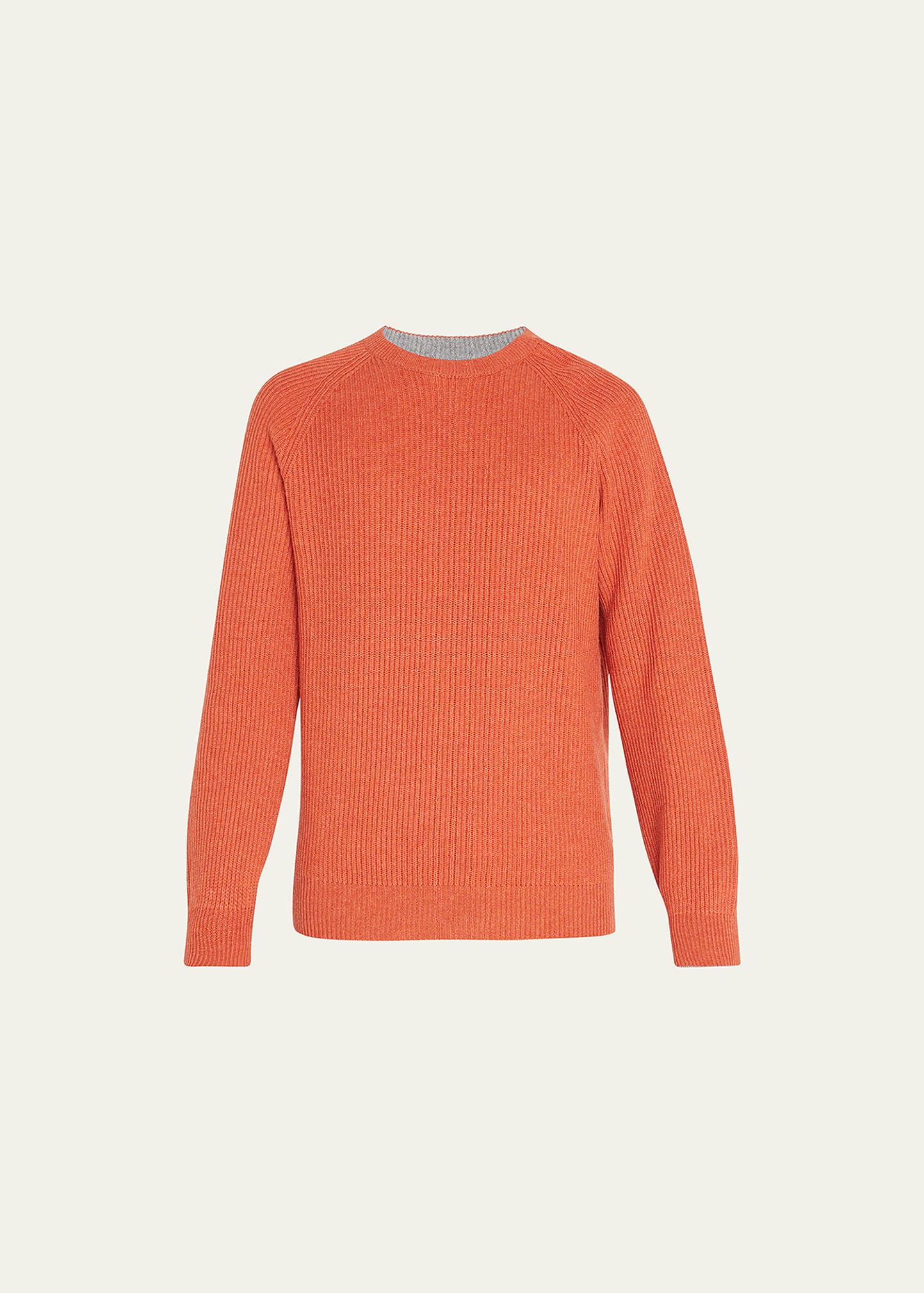 Brunello Cucinelli Men's Raglan Sleeve Ribbed Crewneck Sweater In Carrot