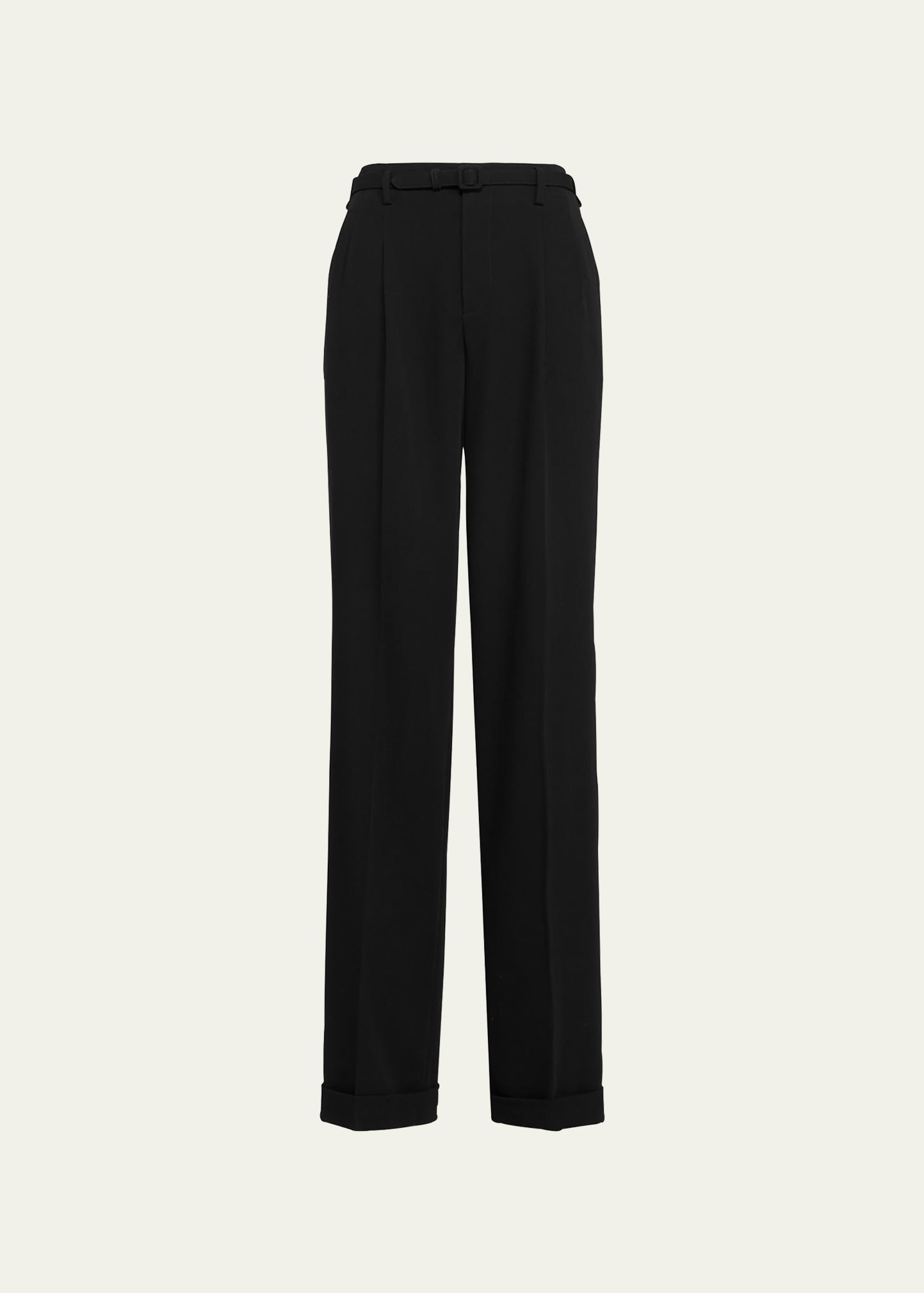 Ralph Lauren Stamford Straight-leg Wool Belted Pants In Black