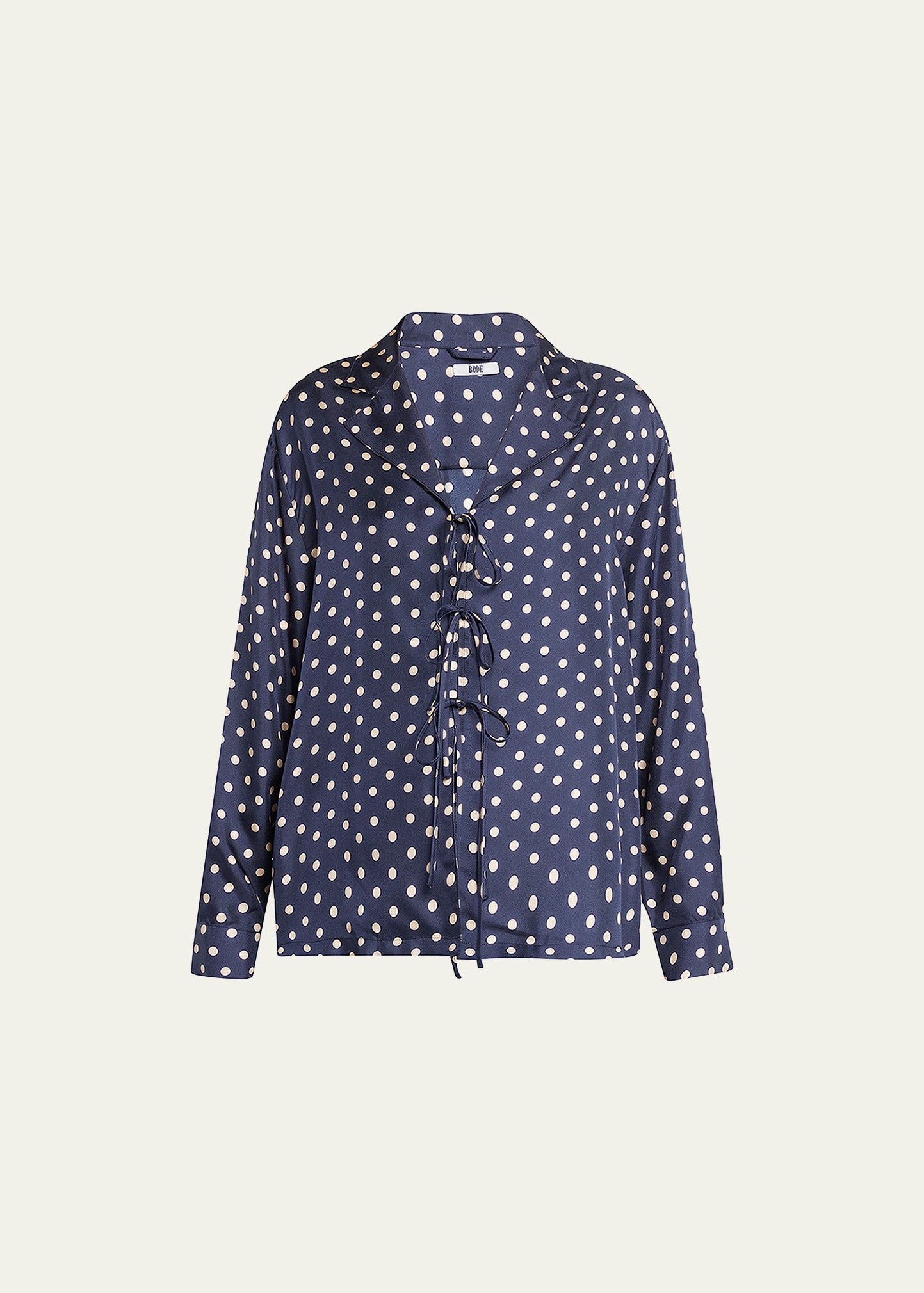 Polka Dot Micro Tie-Front Silk Shirt
