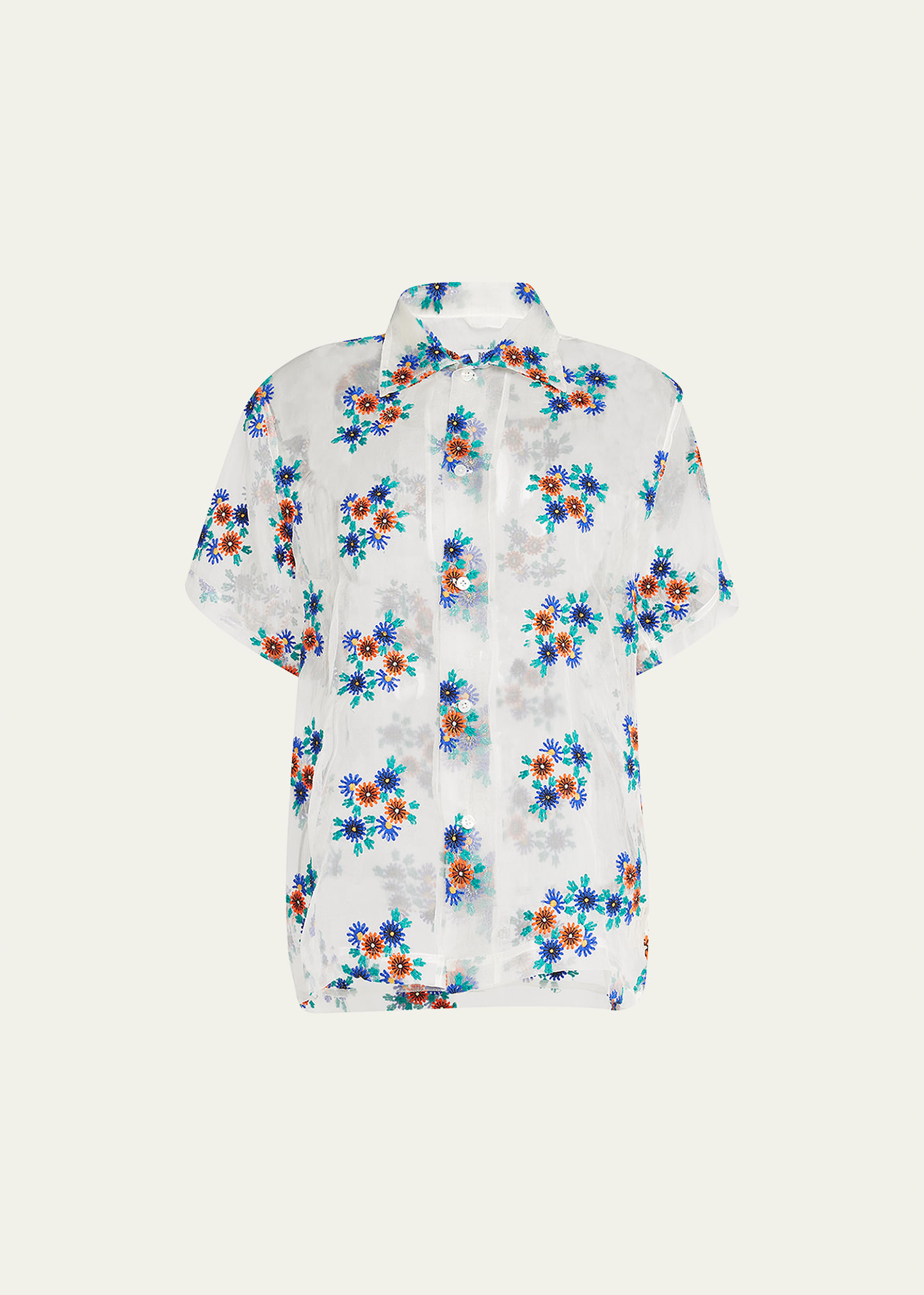 Bode Daisy-Embroidered Sheer Shirt