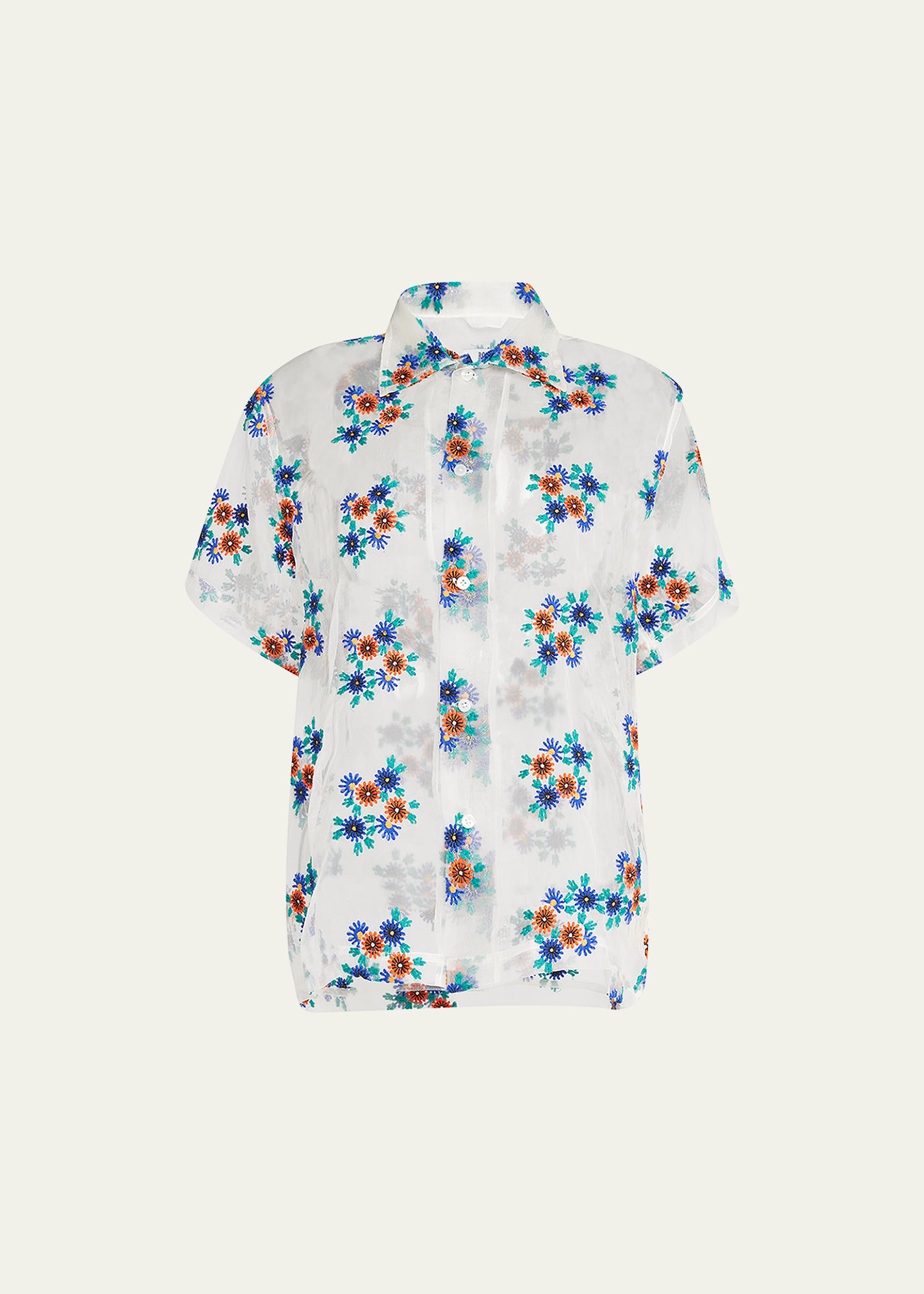 Shop Bode Daisy-embroidered Sheer Shirt In Multi