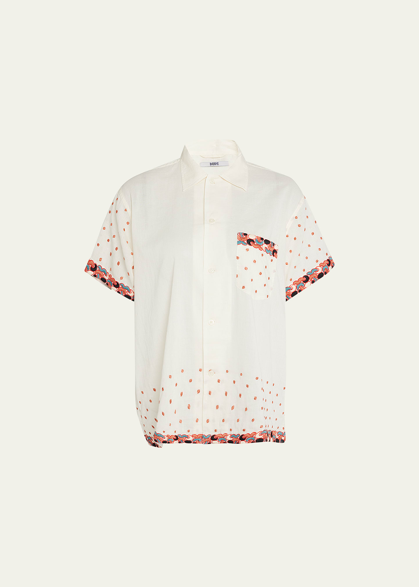 Bode Whirling Dot Embroidered Boxy Shirt In Ecru Multi