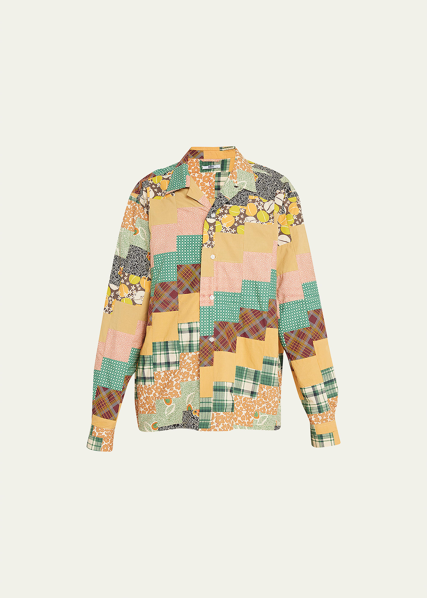 Shop Bode Diagonal Square Patchwork Boxy Shirt In Multi