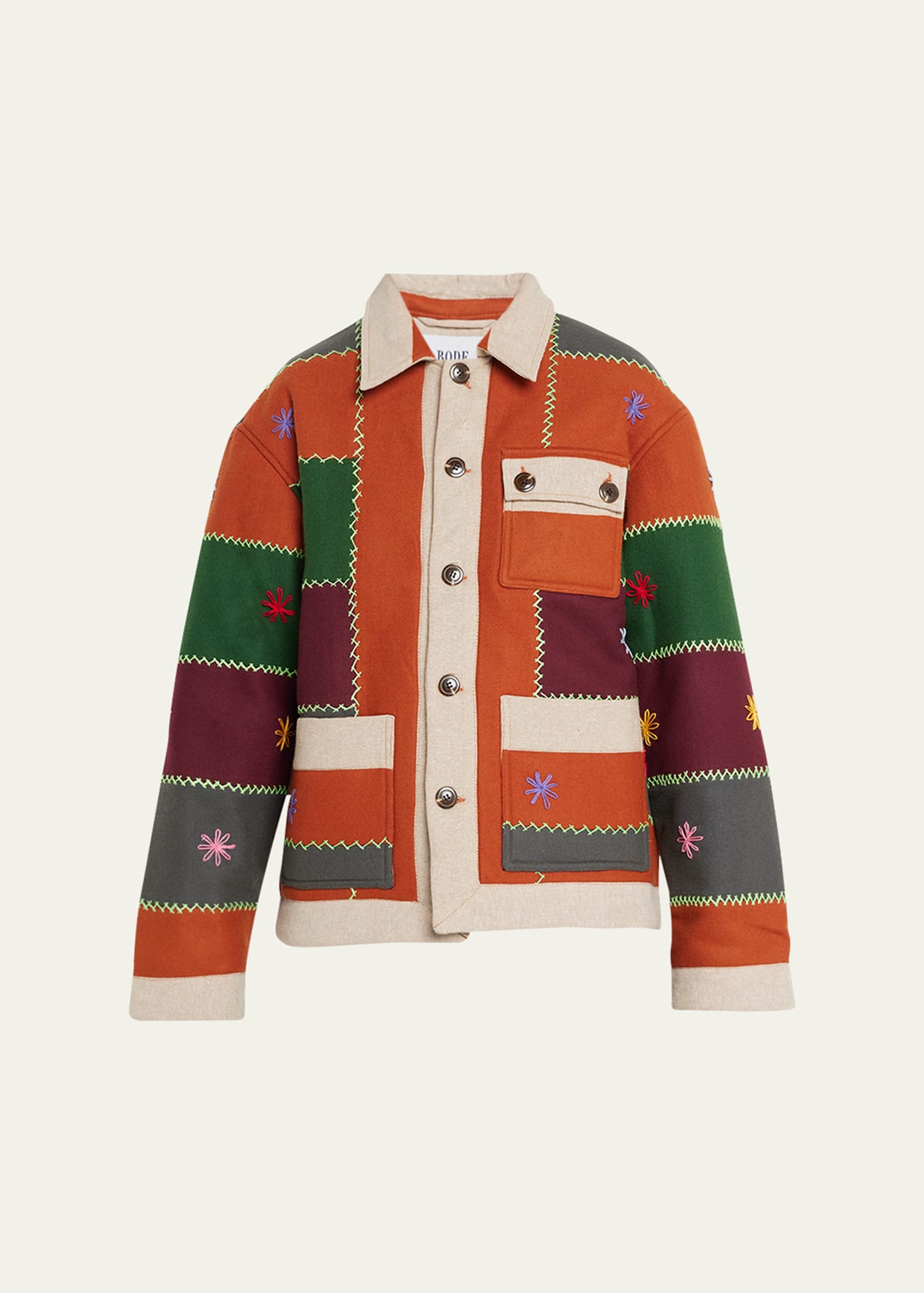 Shop Bode Embroidered Autumn Quilt Jacket In Multi
