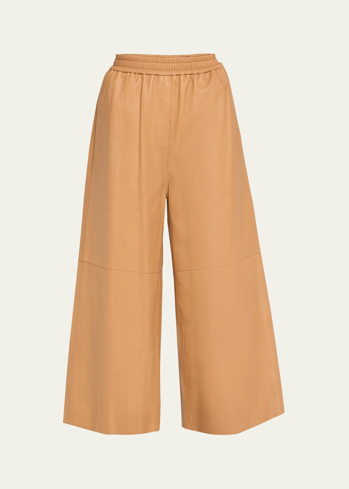Cropped Wide-Leg Pull-On Leather Pants