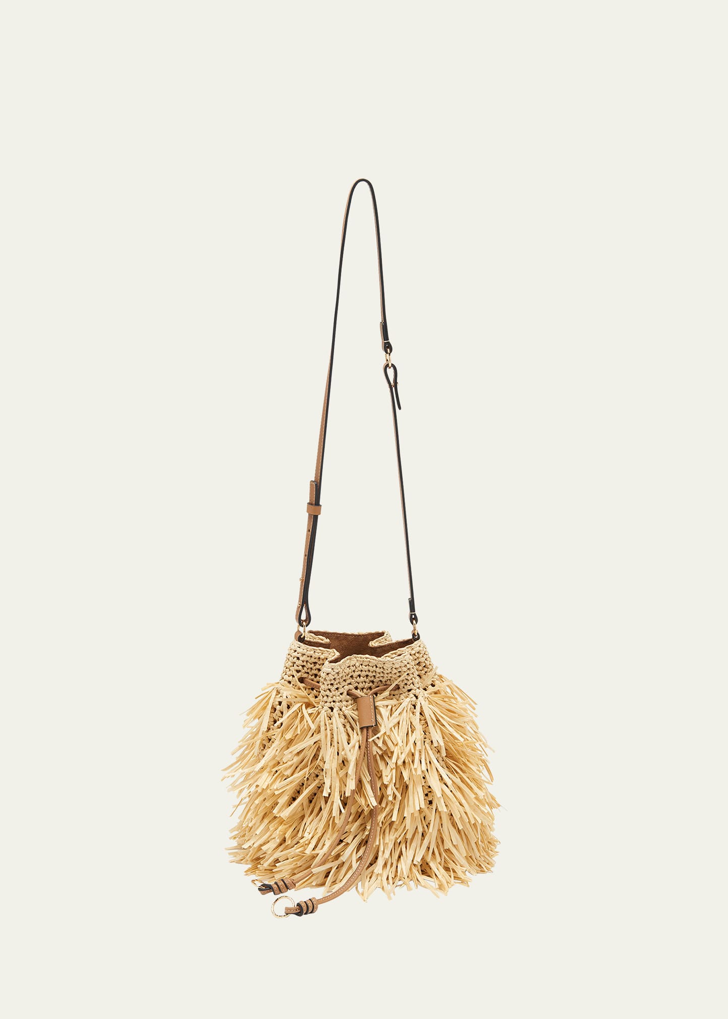 Shop Ulla Johnson Gigi Fringe Drawstring Bucket Bag In Natural