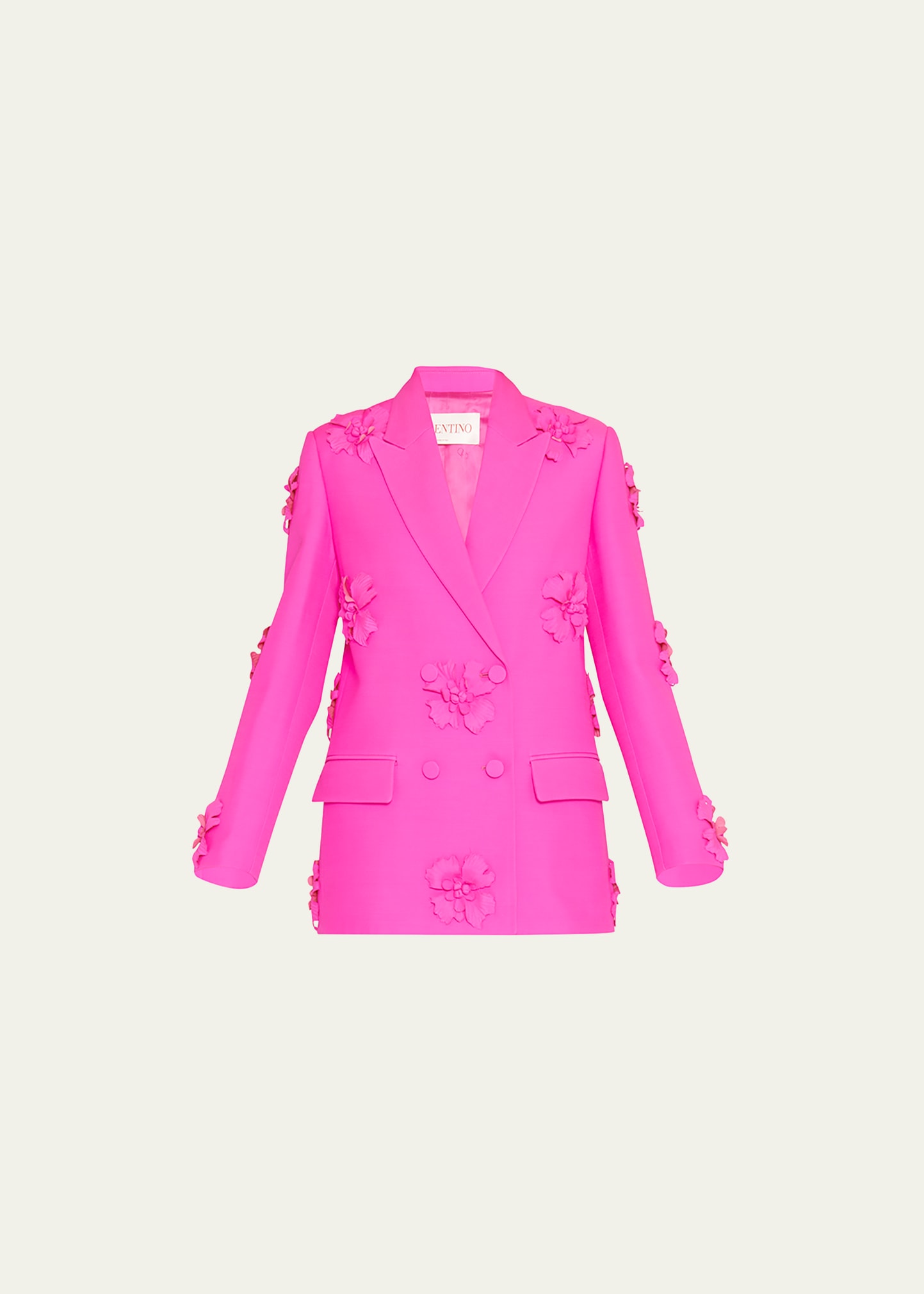 Flower Applique Double-Breasted Blazer