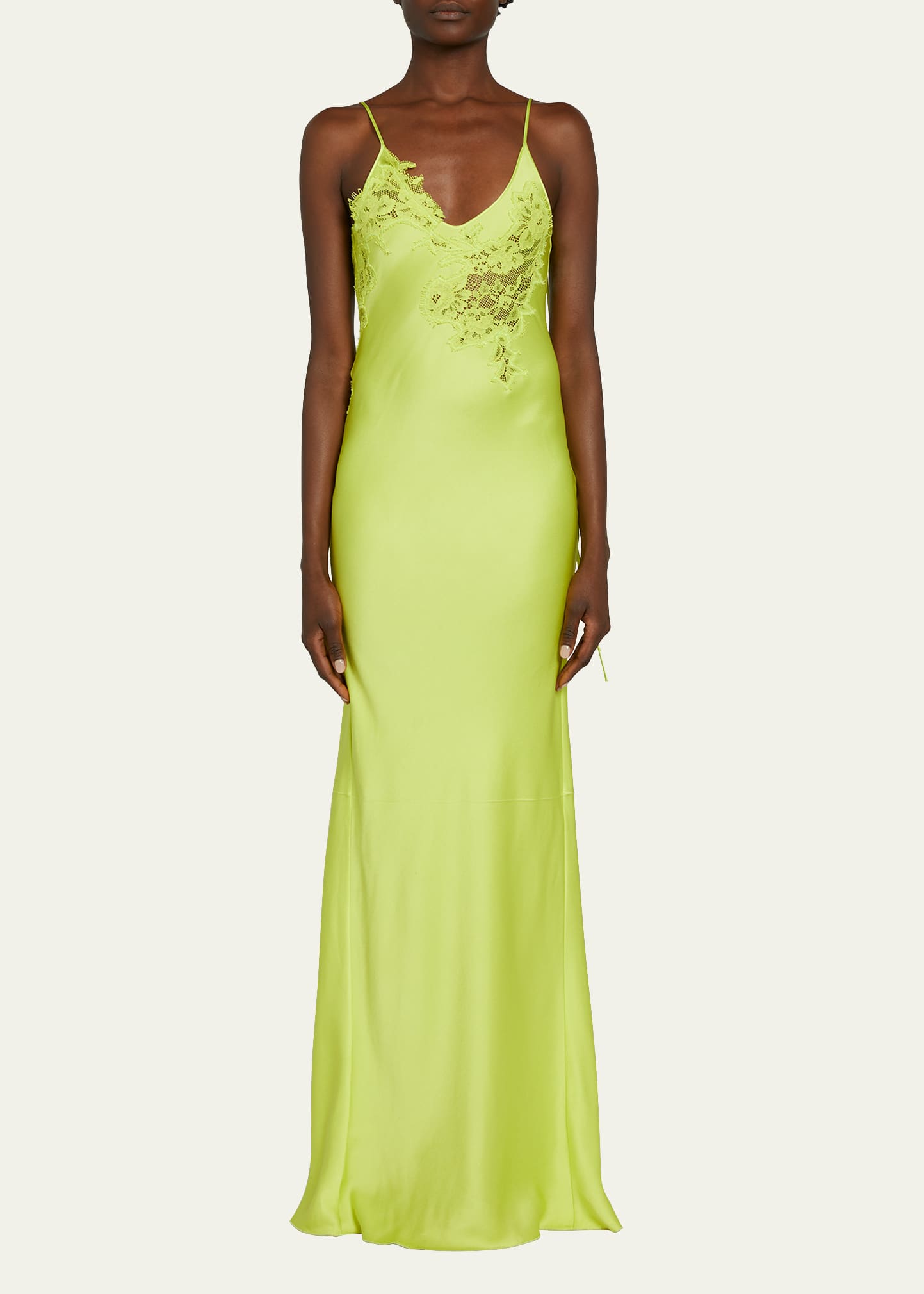 Victoria Beckham Lace Panel Column Cami Dress In Lime | ModeSens