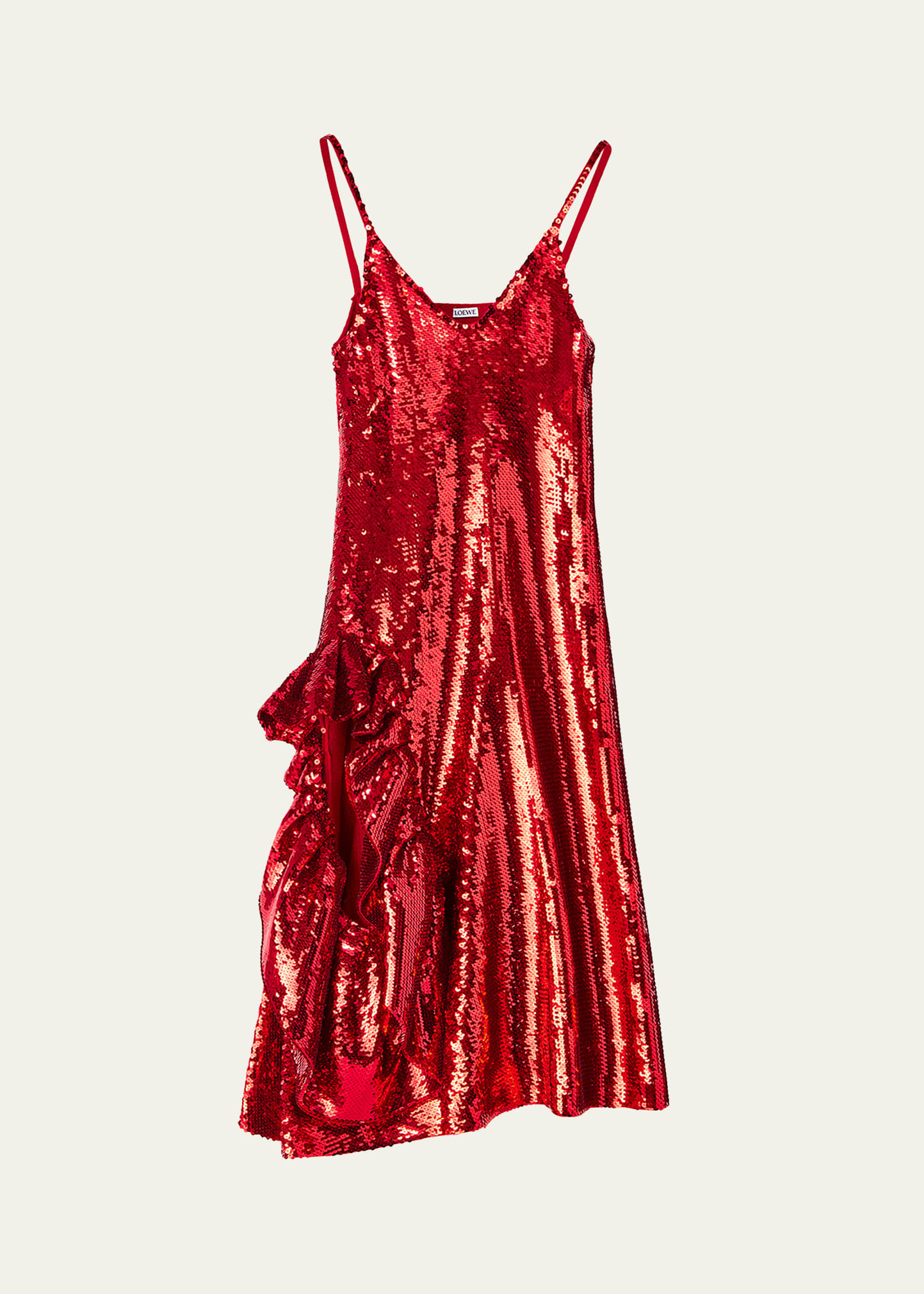 Loewe Ruffled Sequined Wool Midi Dress In Red