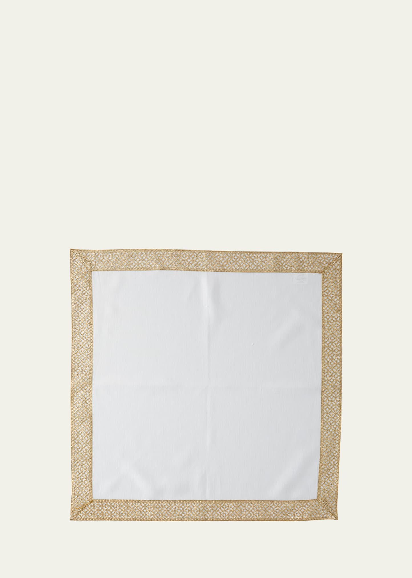 Nomi K Metallic Arabesque Border Linen Napkin Set Of 4 In White/gold
