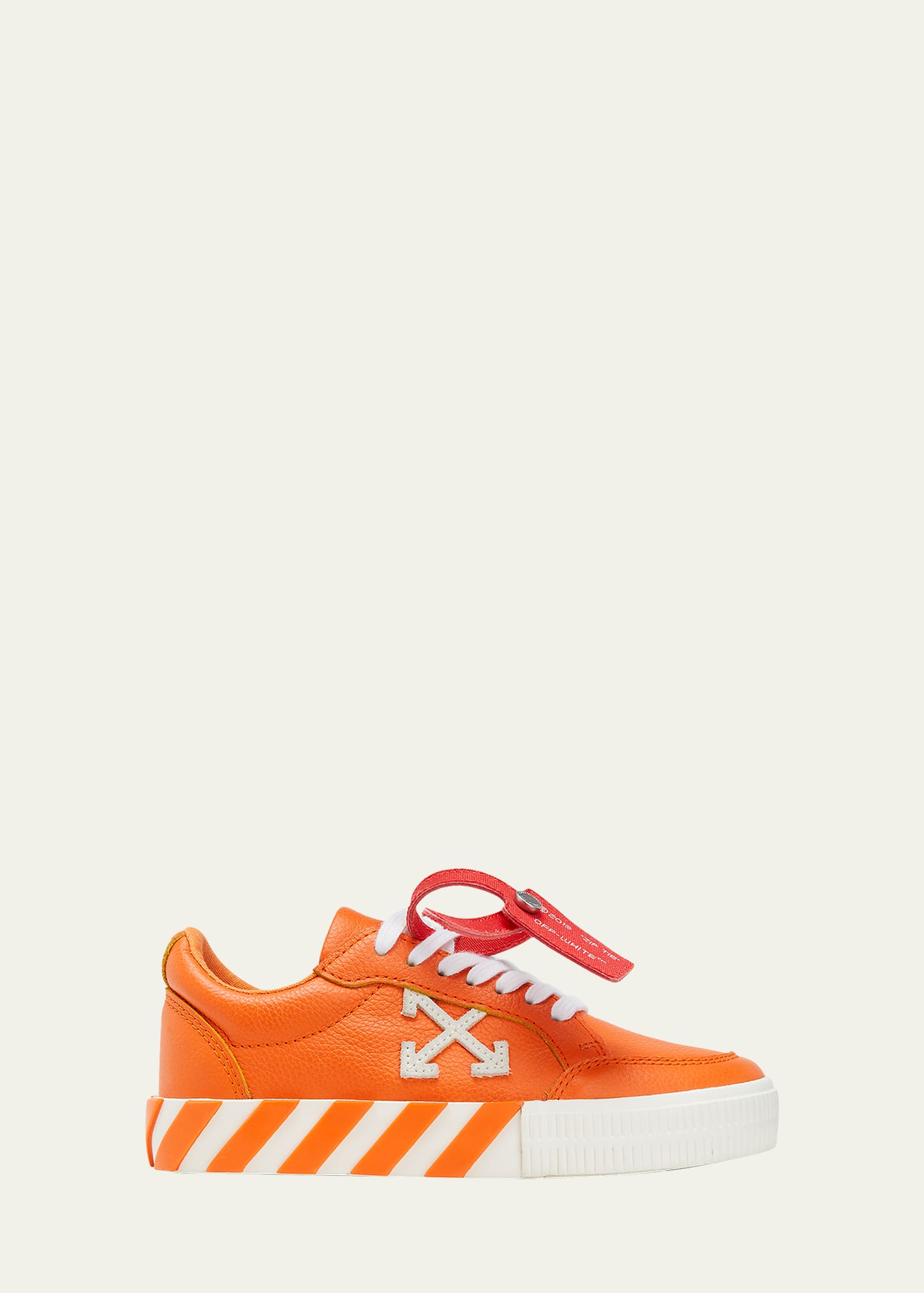 Off-white Kid's Arrow Leather Low-top Sneakers In White/orange