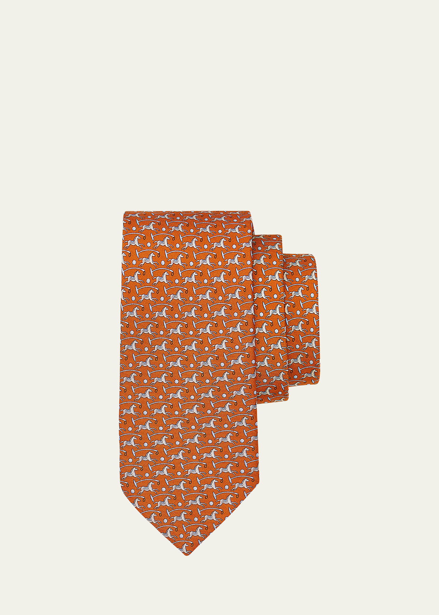 Ferragamo Men's Iura Horses Silk Tie In F.arancio