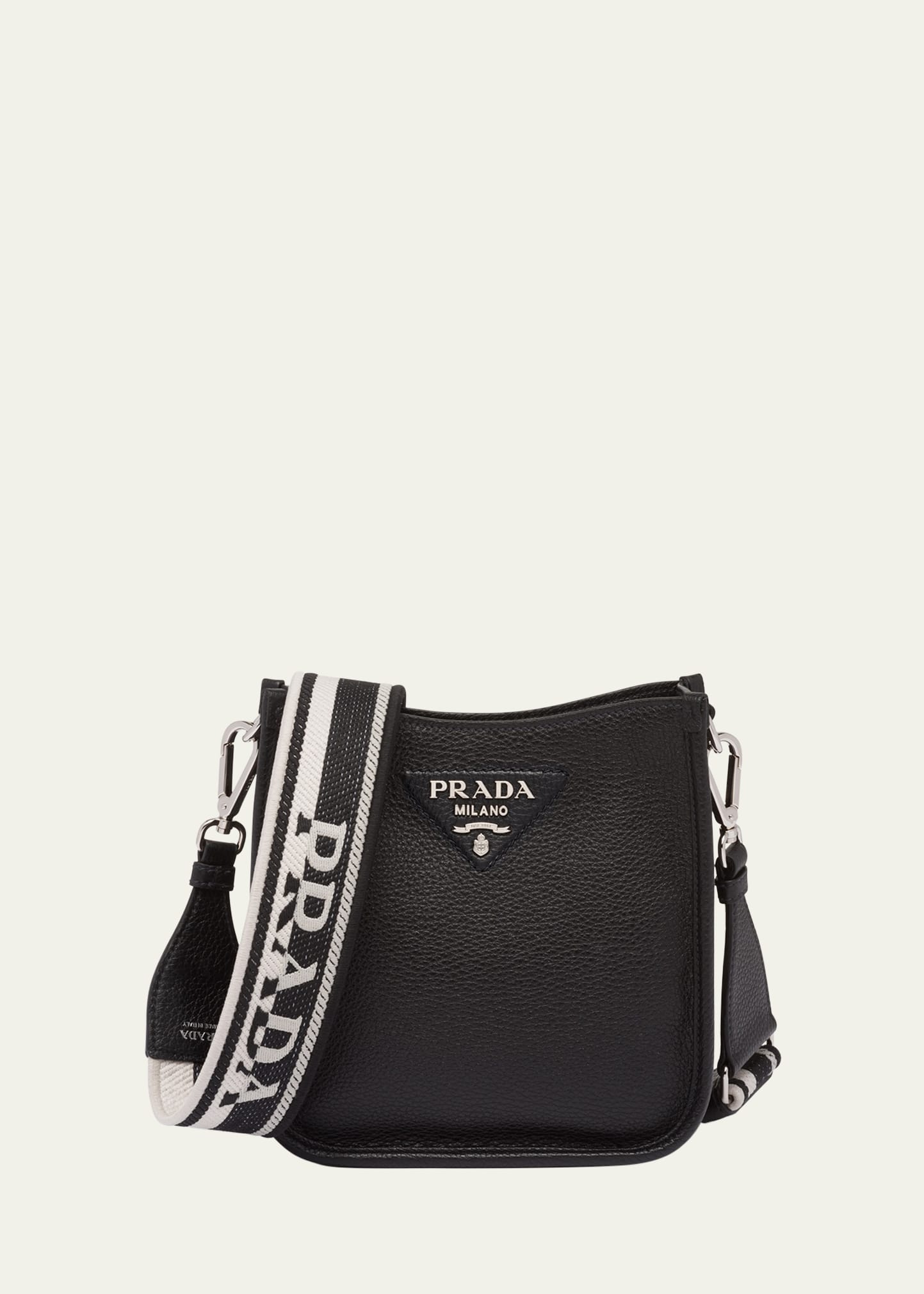 Prada Logo Leather Shoulder Bag In F0002 Nero