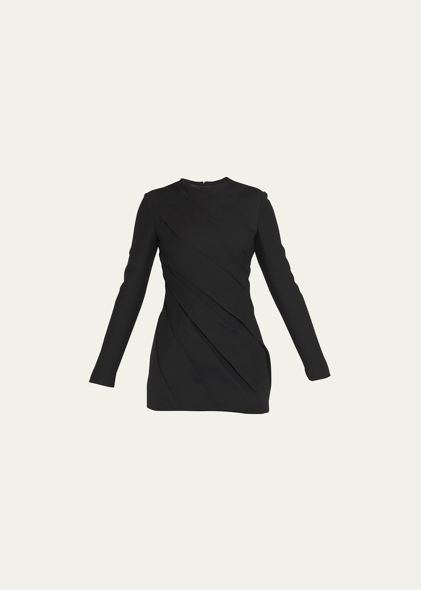 Asymmetric Ruched Long-Sleeve Wool Mini Dress