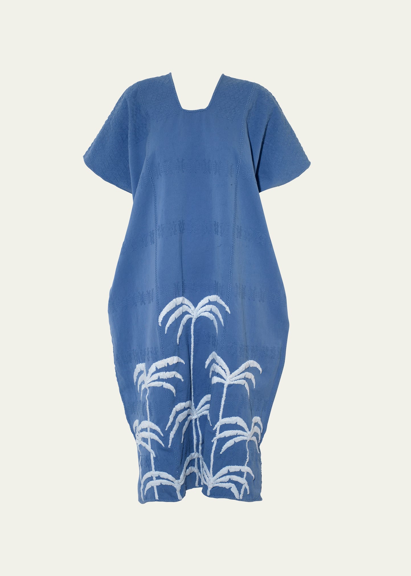 Pippa Holt Three Panel Embroidered Palm Tree Midi Kaftan In Blue