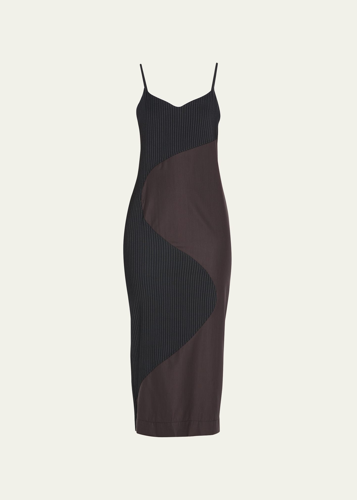 Ahluwalia Femi Wave Pinstriped Wool-blend Mini Dress In Brown - Black