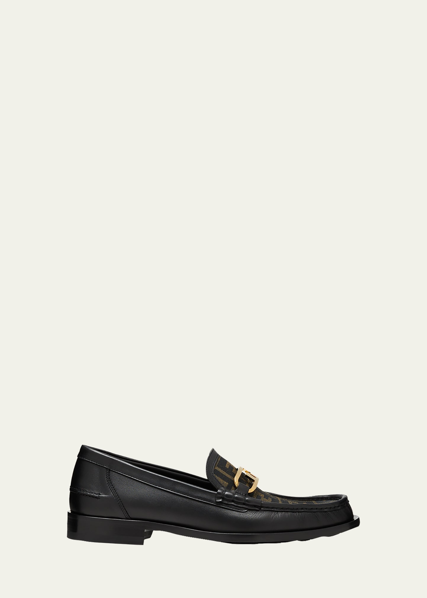 Fendi Men's Ff O'lock Leather Loafers In Tobacco/black