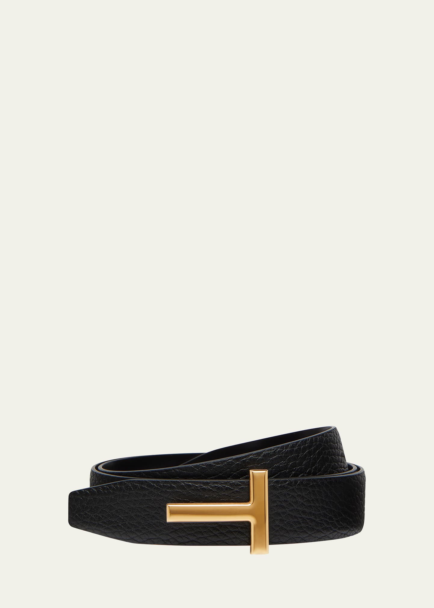 Shop Tom Ford T Buckle Grain Leather Belt In Black