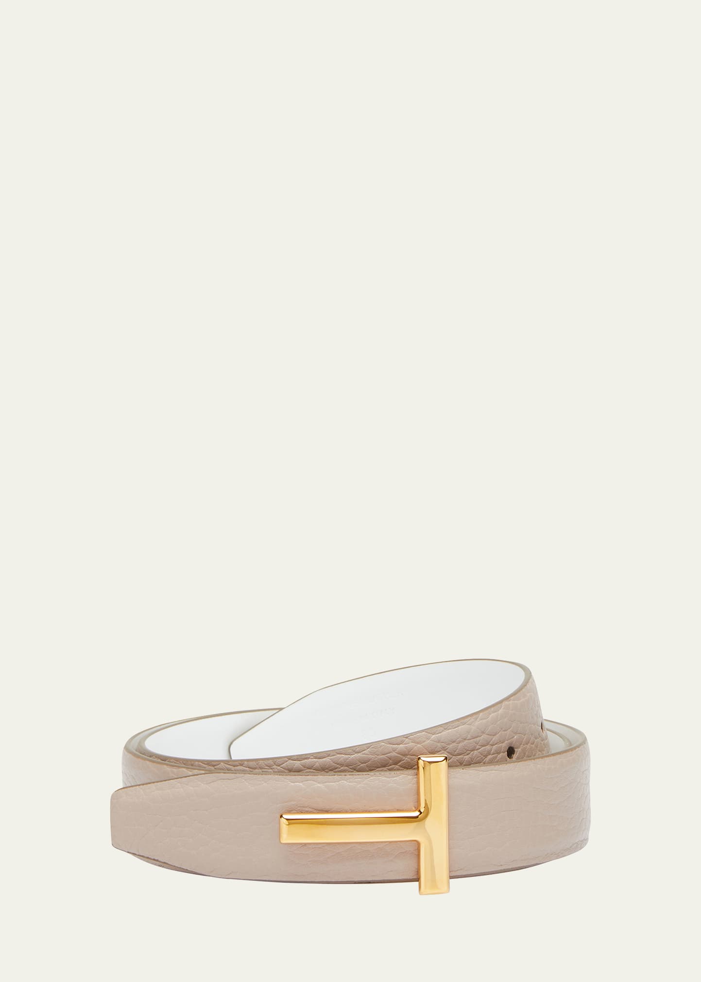 Shop Tom Ford T Buckle Grain Leather Belt In Silk Taupe