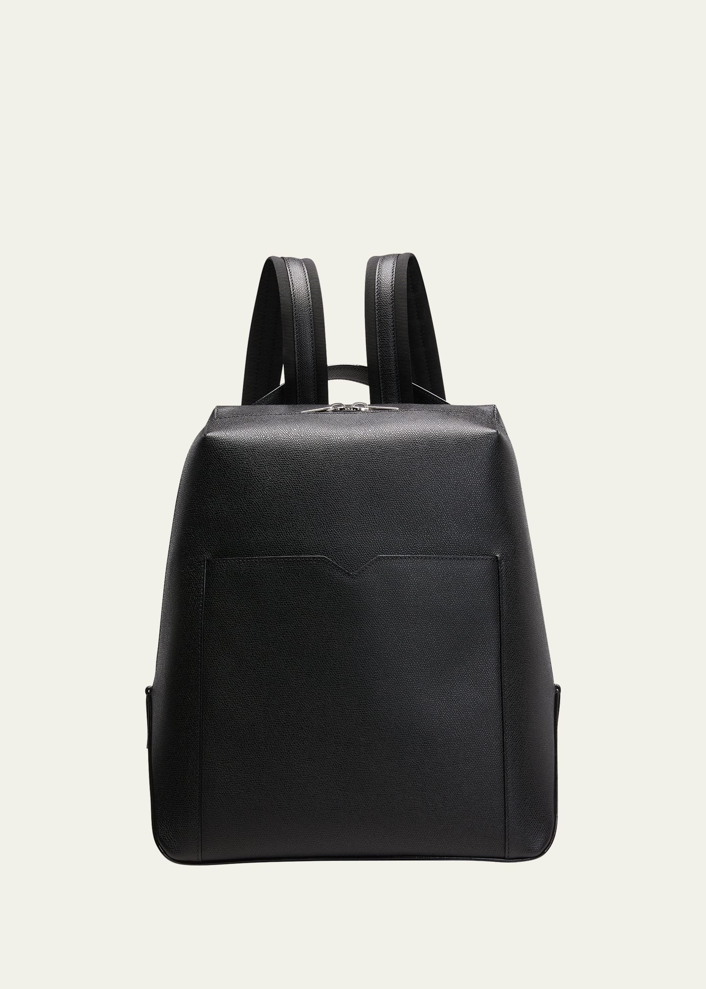 Valextra Men's V-compact V-line Pebble Leather Backpack In Black