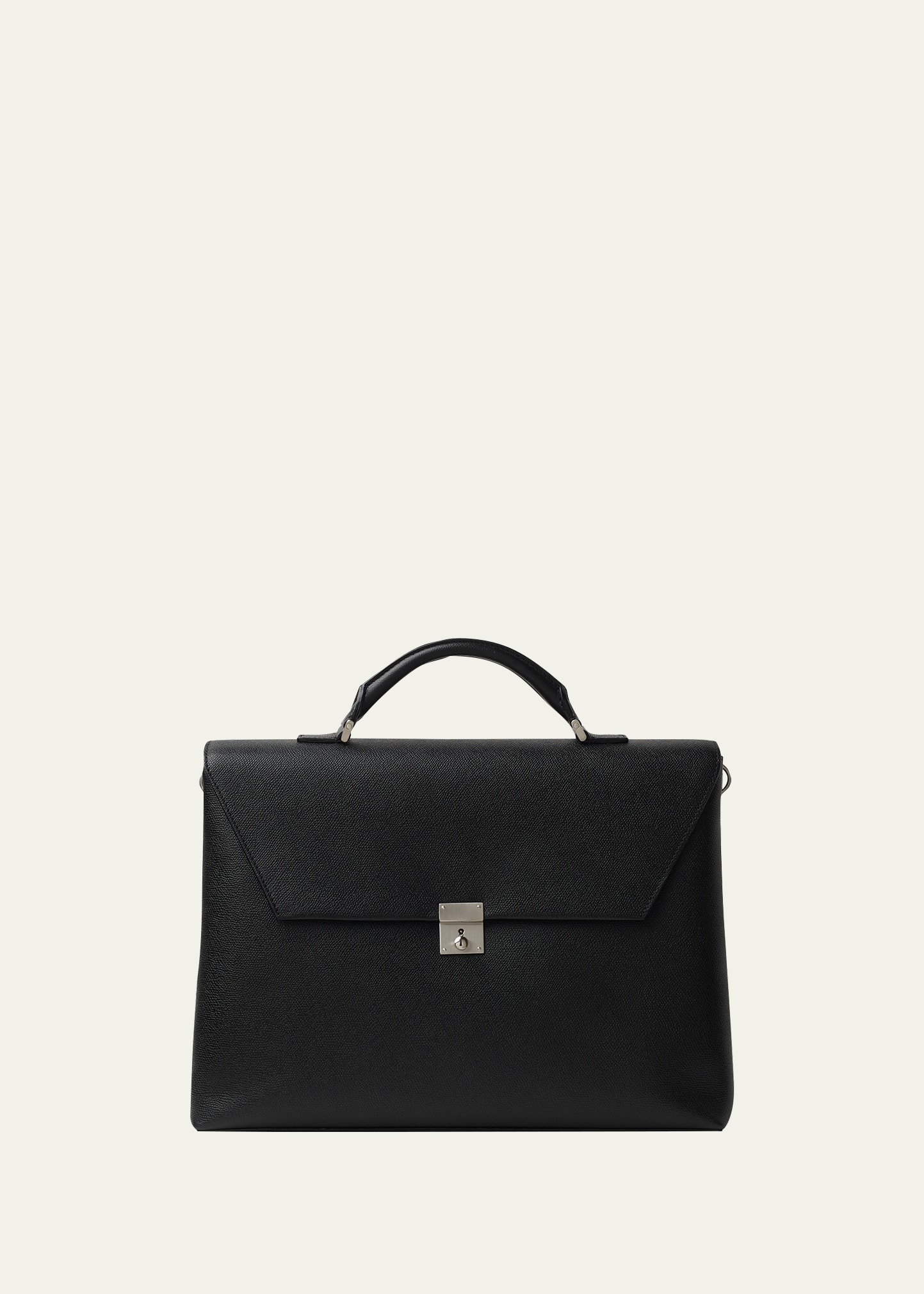 Valextra Men's Avietta Pebble Leather Briefcase In Nero Nn