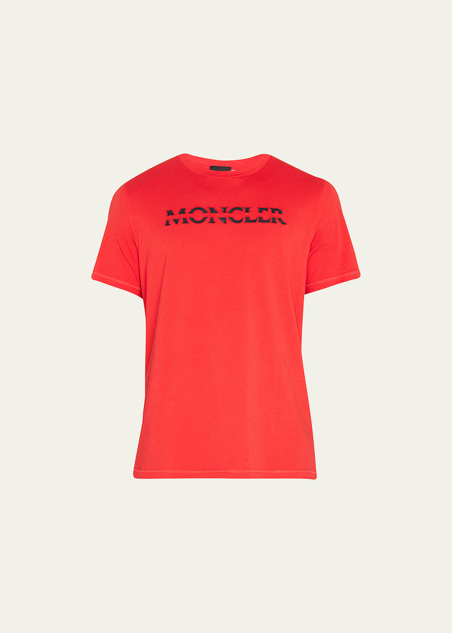 Shop Moncler Men's Embroidered Logo Crew T-shirt In Red