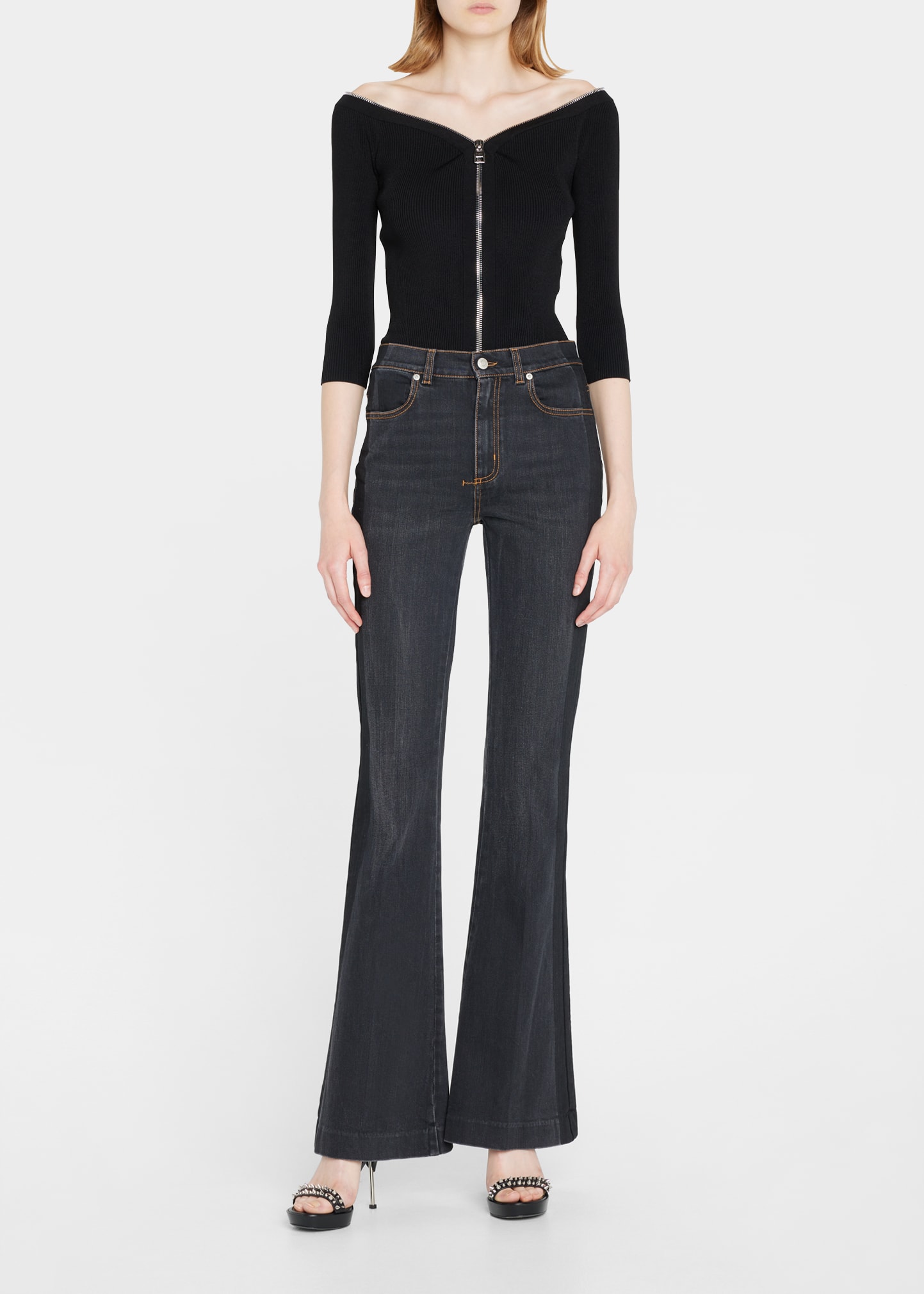 Alexander Mcqueen High-rise Bootcut Jeans In Grey Multi