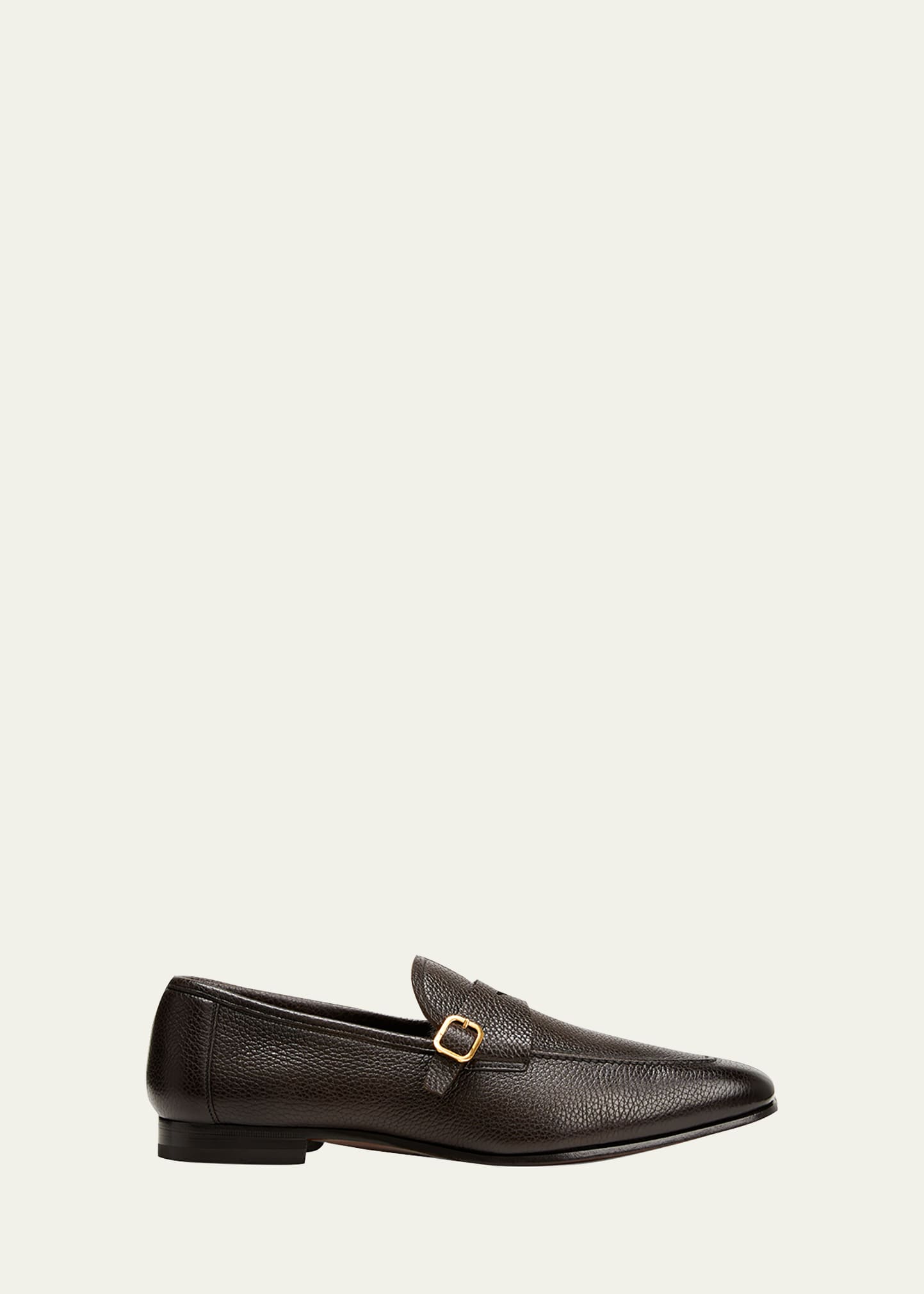 Tom Ford Sean Buckled Full-grain Leather Penny Loafers In Chocolate