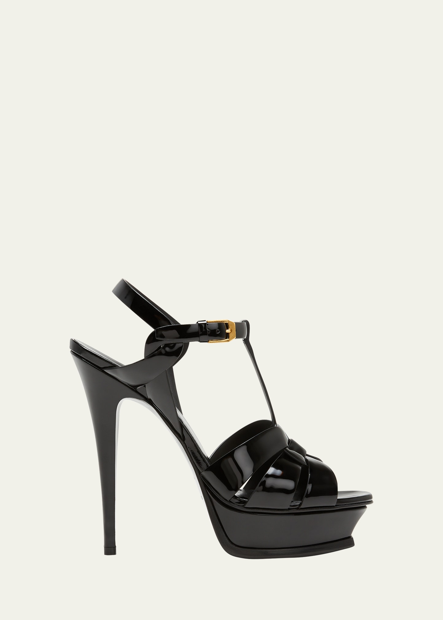 Saint Laurent Tribute Patent T-strap Platform Sandals In Black