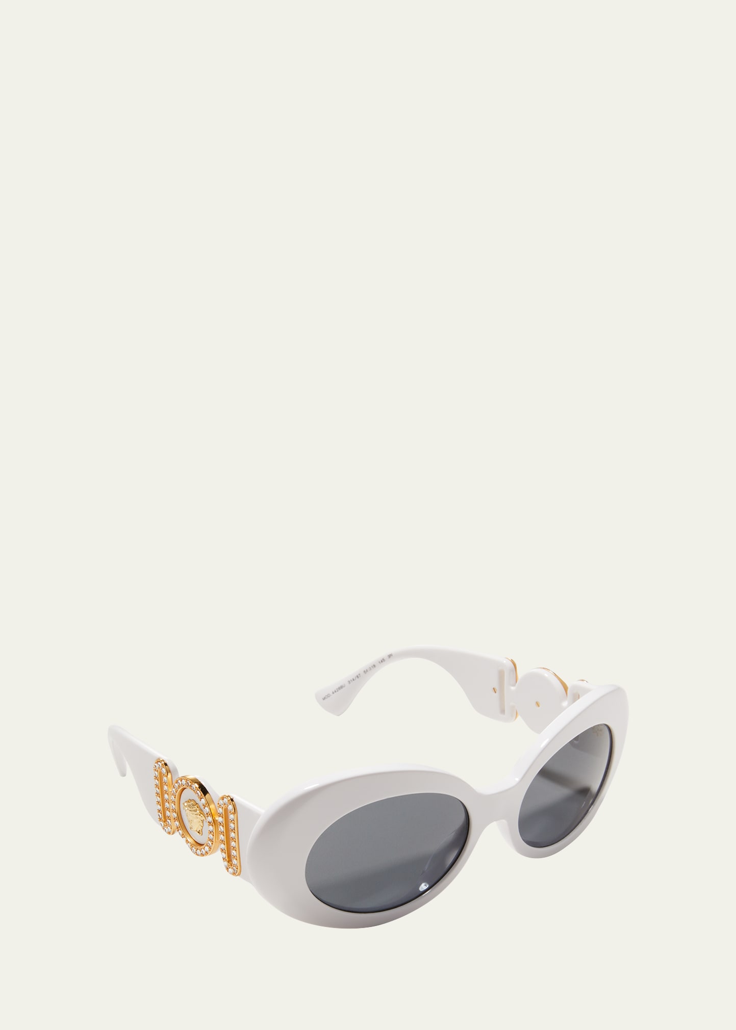 Versace Medusa Embellished Oval Acetate Sunglasses In White