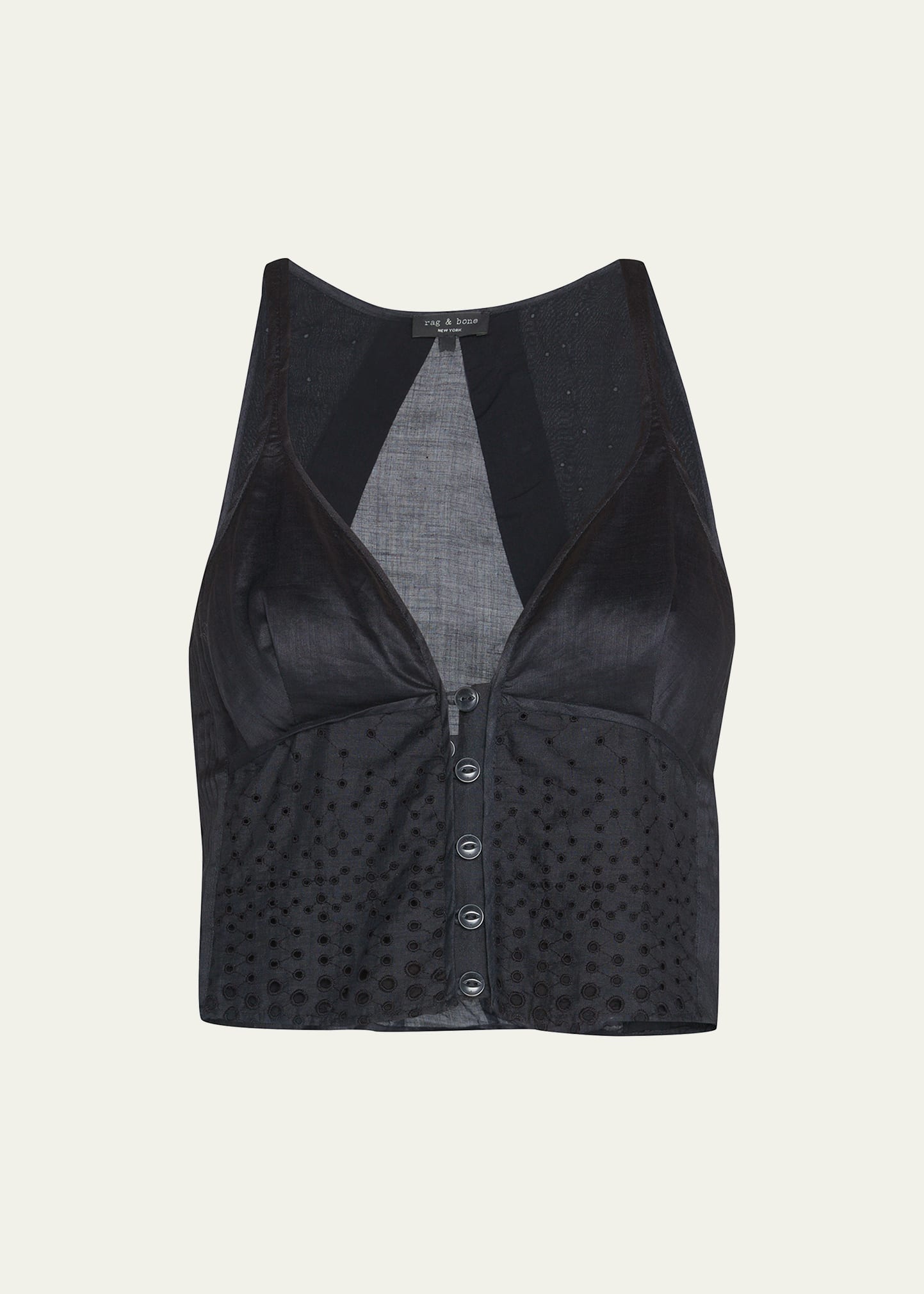 Rag & Bone Criseli Linen Button-front Crop Top In Black