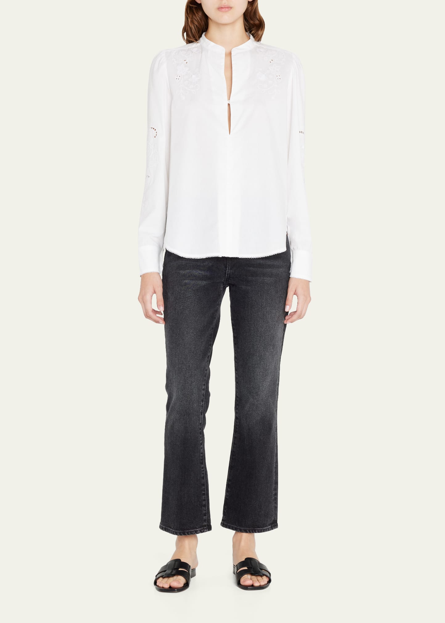Rag & Bone Jade Floral Embroidered Long-sleeve Blouse In White