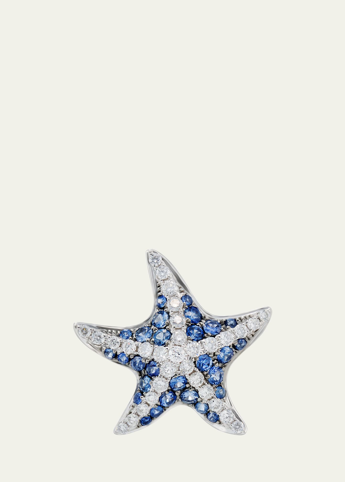 18k White Gold Sea Star Single Earring With Blue Sapphire