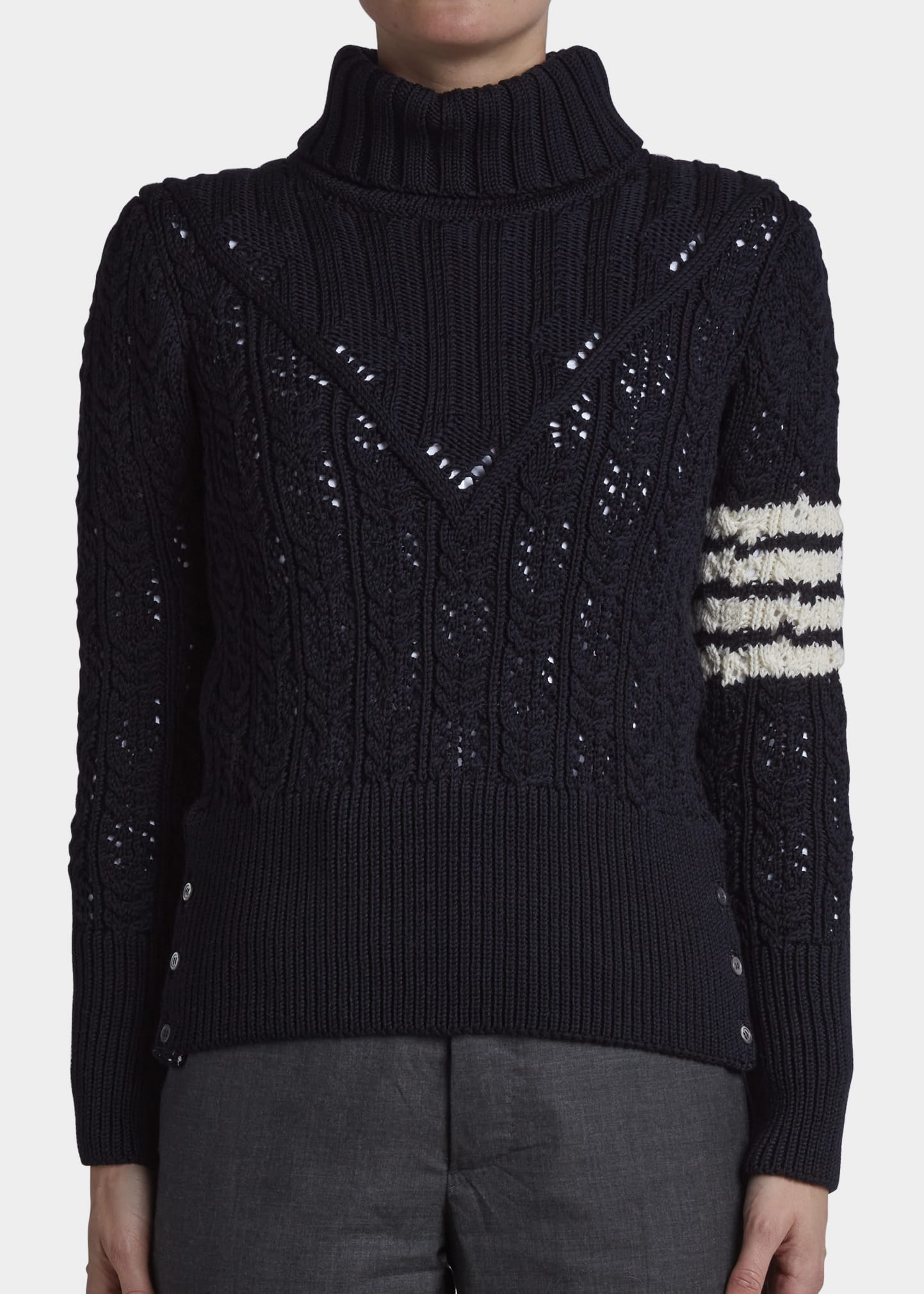 Thom Browne Merino Wool Pointelle Knit Turtleneck Sweater