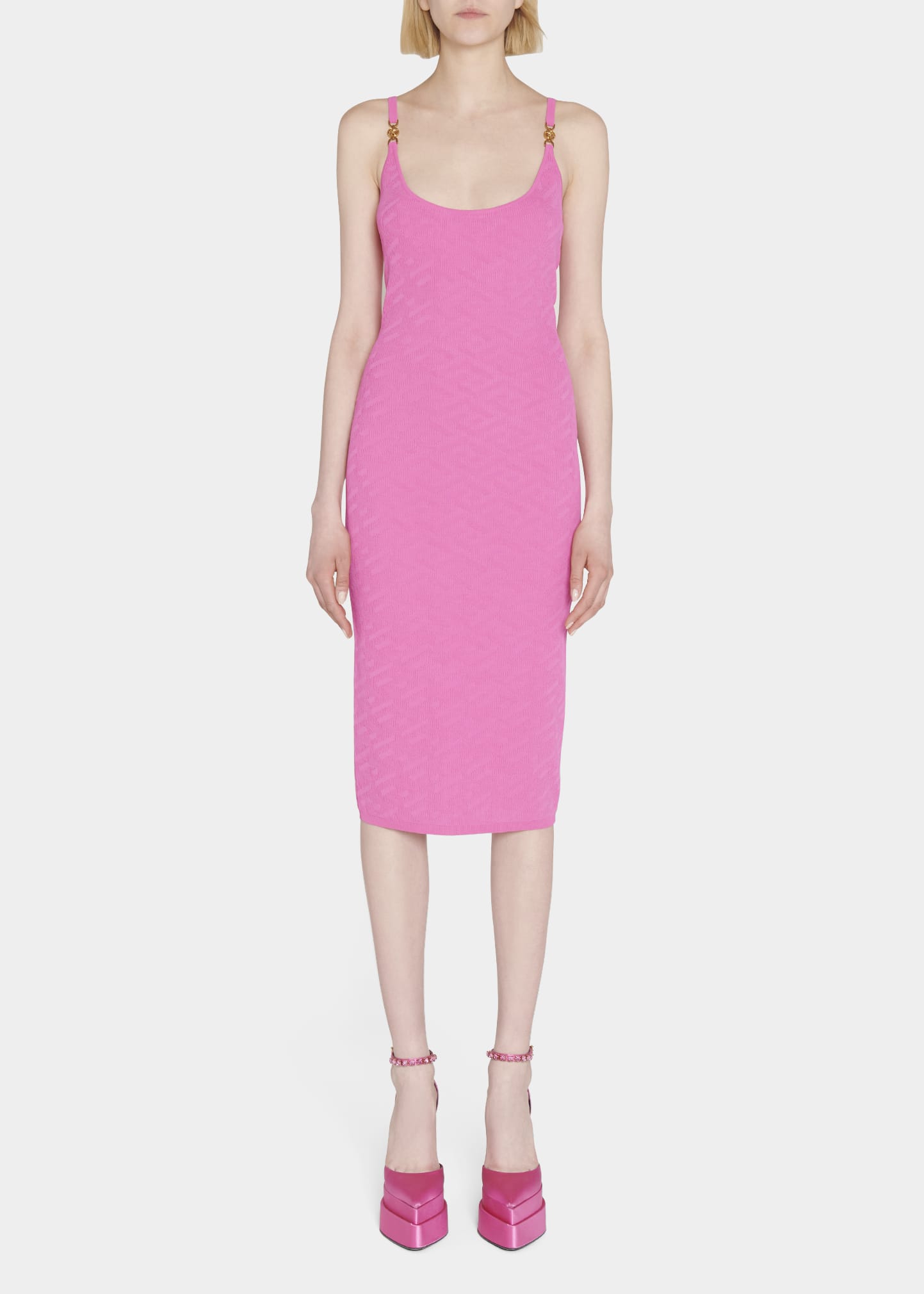 Versace La Greca Embellished Jacquard-knit Mini Dress In Pink
