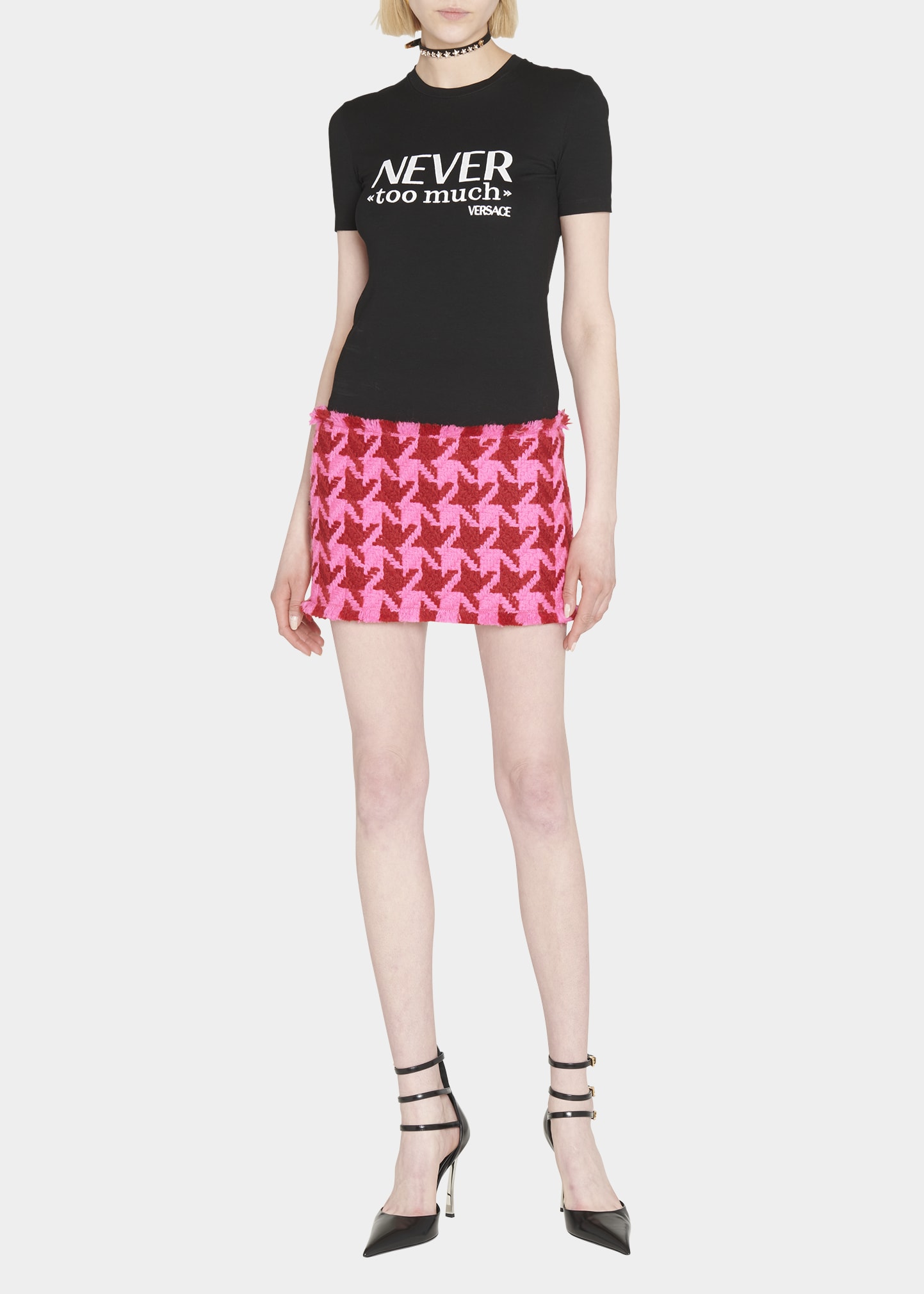 Versace Embroidered Never Too Much Graphic Tee In Black