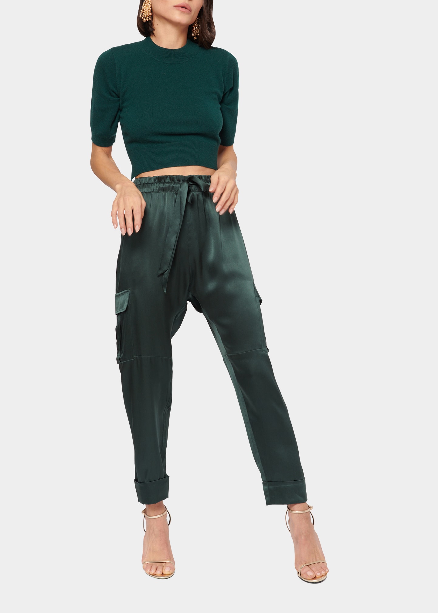 Cami Nyc Carmen Cropped Silk Cargo Pants In Hunter