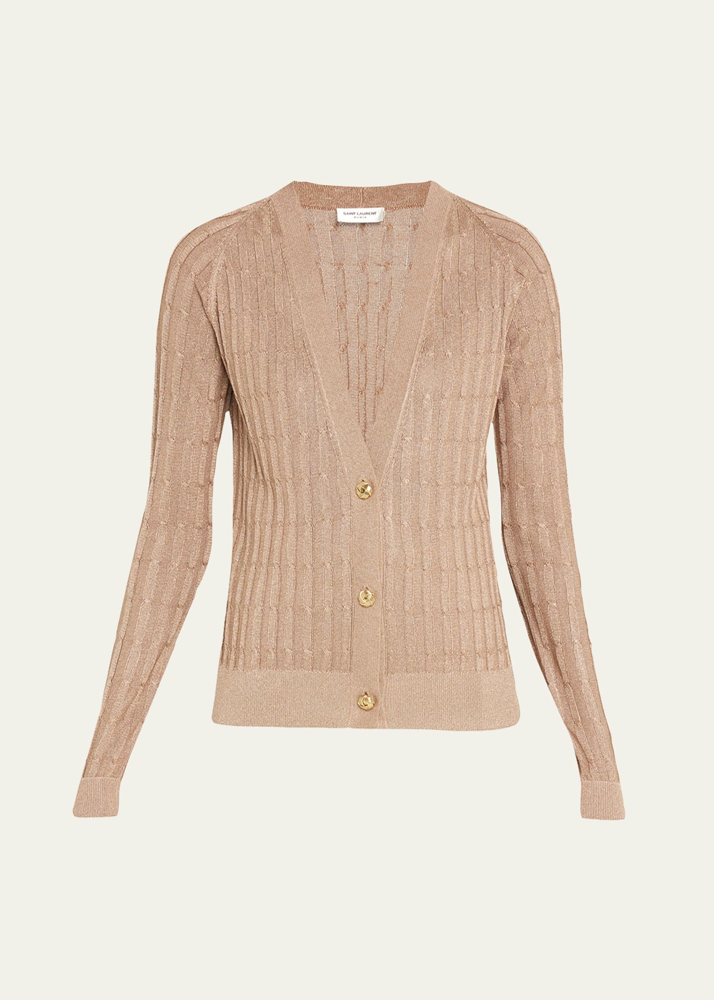 Saint Laurent Cable-knit Cardigan Sweater In Gold