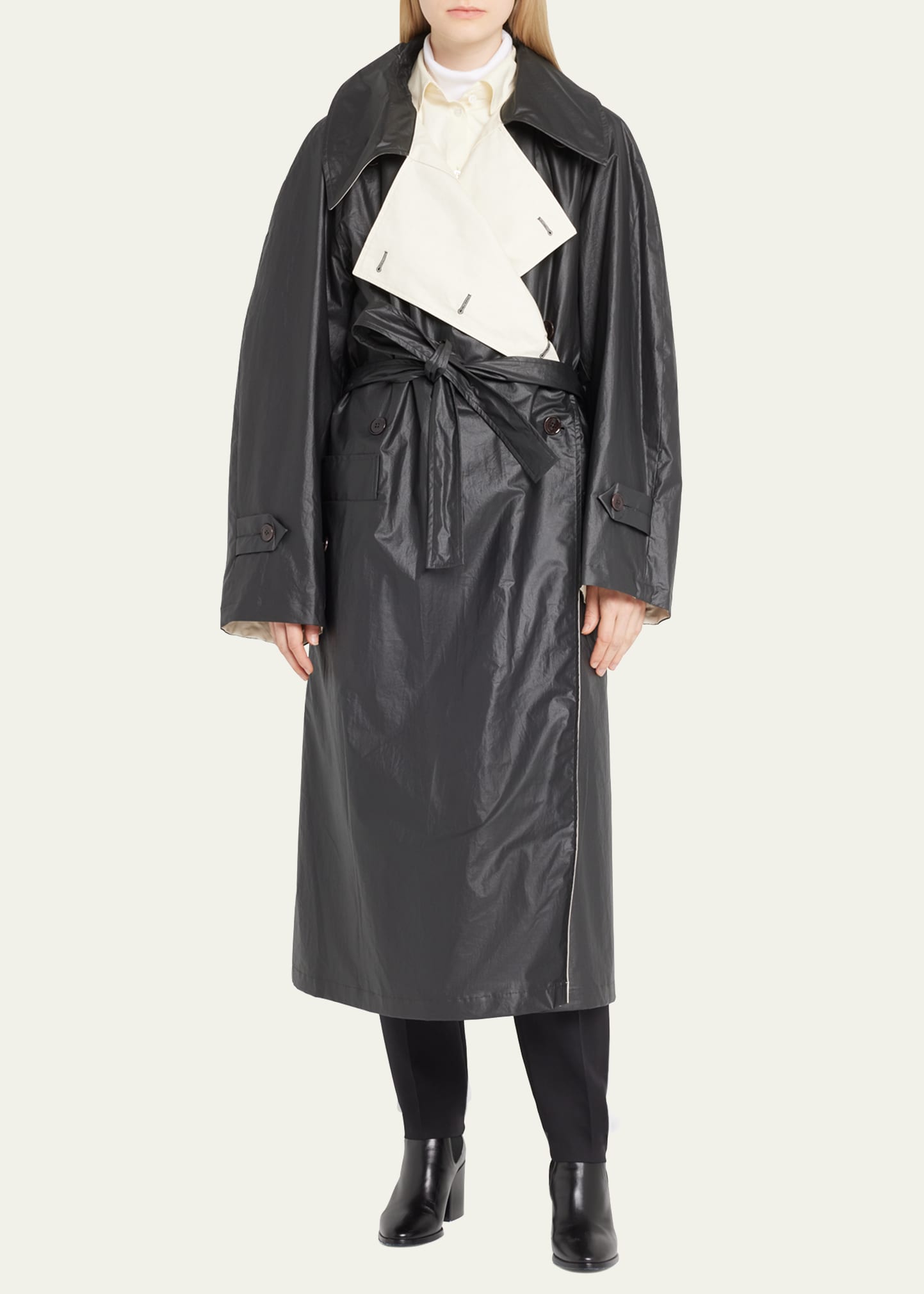 Long Bicolor Reversible Belted Trench Coat