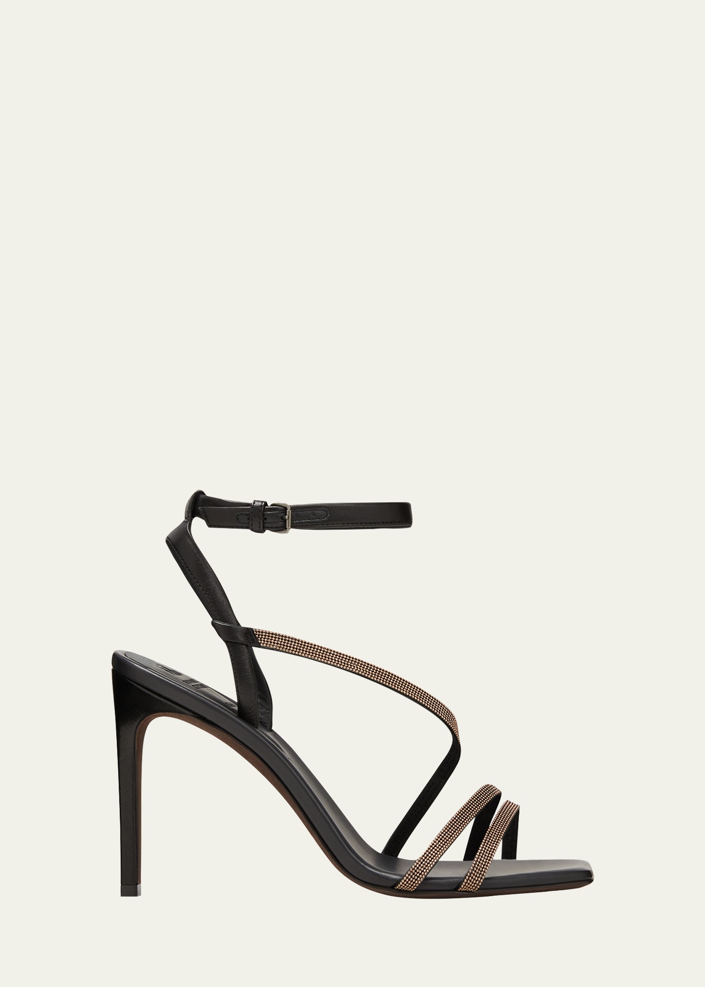 Brunello Cucinelli Monili Leather Ankle-strap Sandals In Ct685 Rose Gold