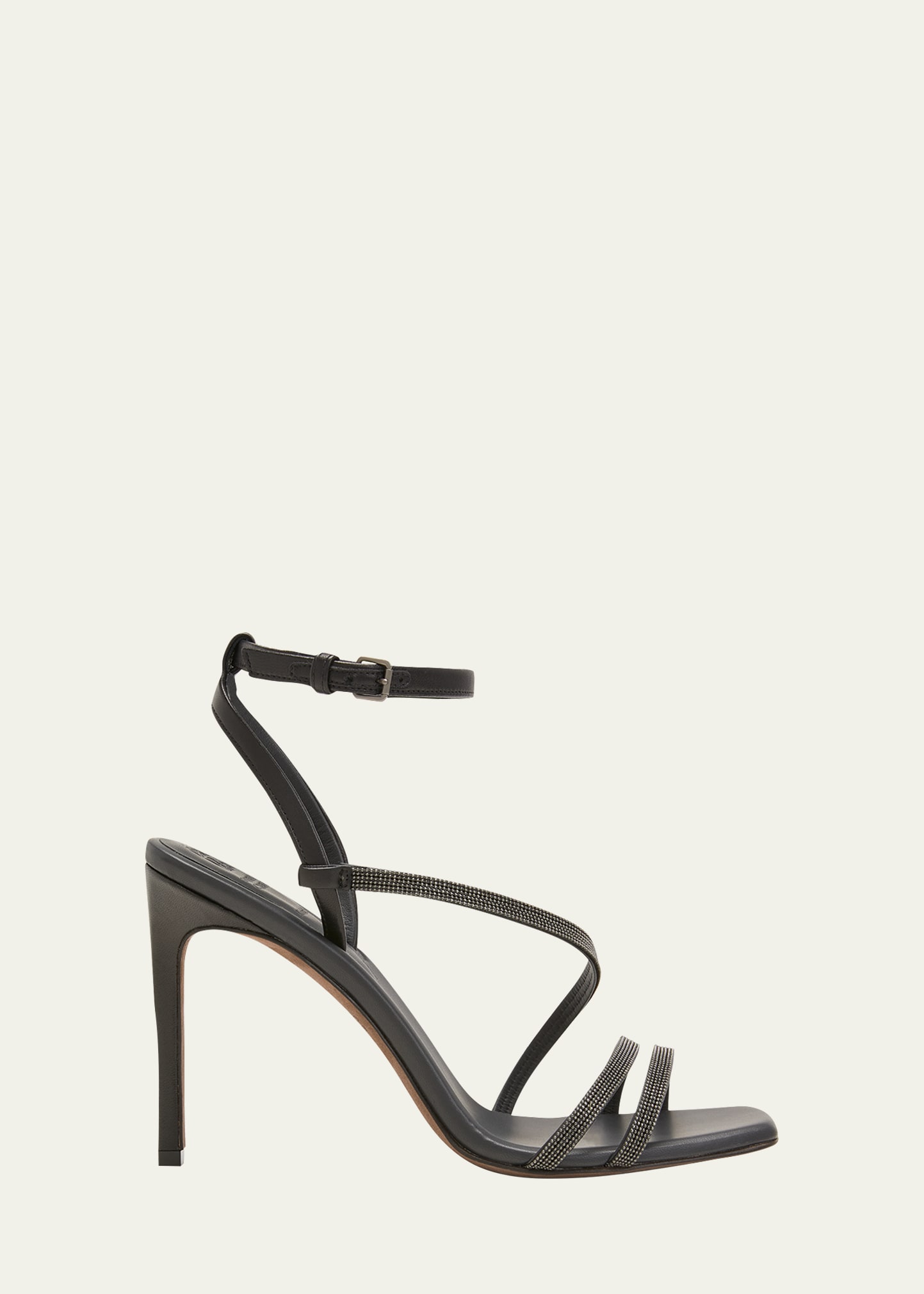 Brunello Cucinelli Monili Leather Ankle-strap Sandals In C101 Black