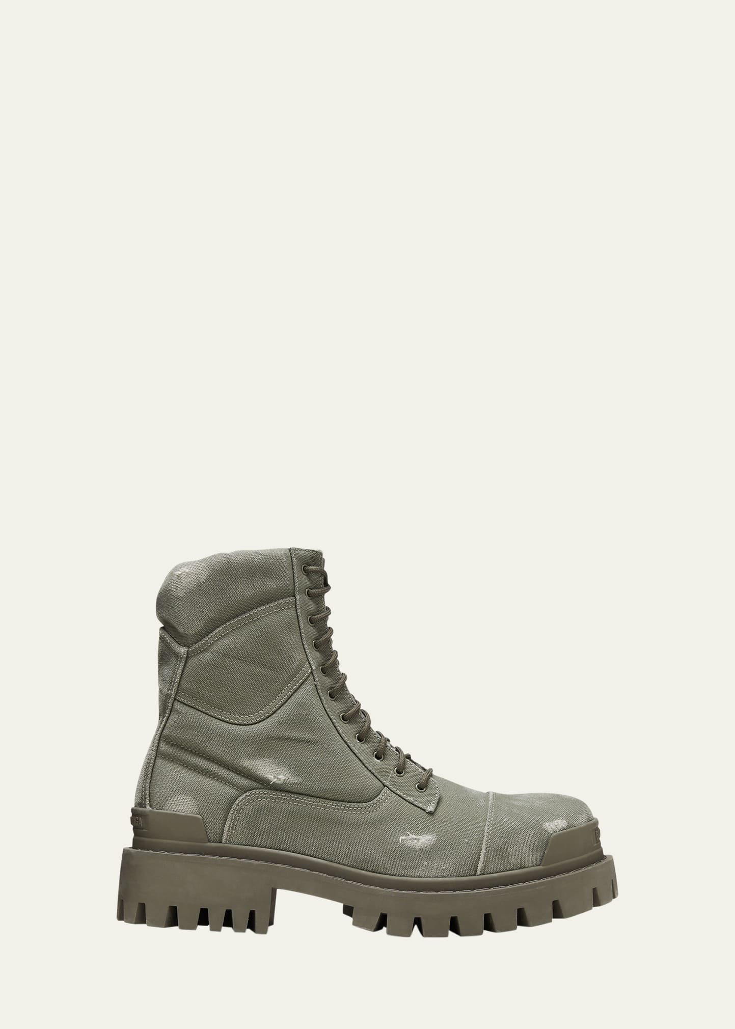 Balenciaga Mens Khaki Combat Strike Faded-wash Canvas Ankle Boots In Khaki