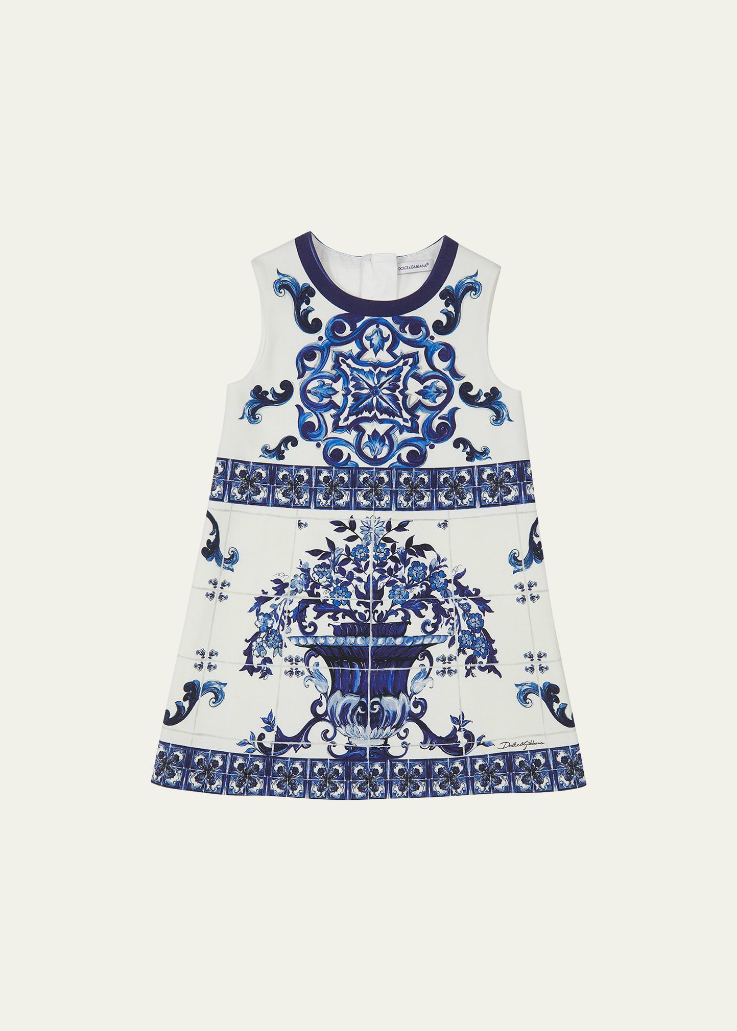 Dolce & Gabbana Junior Girl's Mediterraneo Majolica Jersey A-Line Dress, Size 8-10